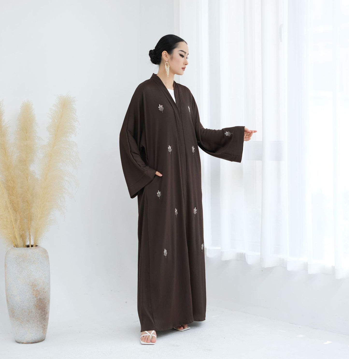 HS6624 Abaya Cardigan with Beaded Lace-up