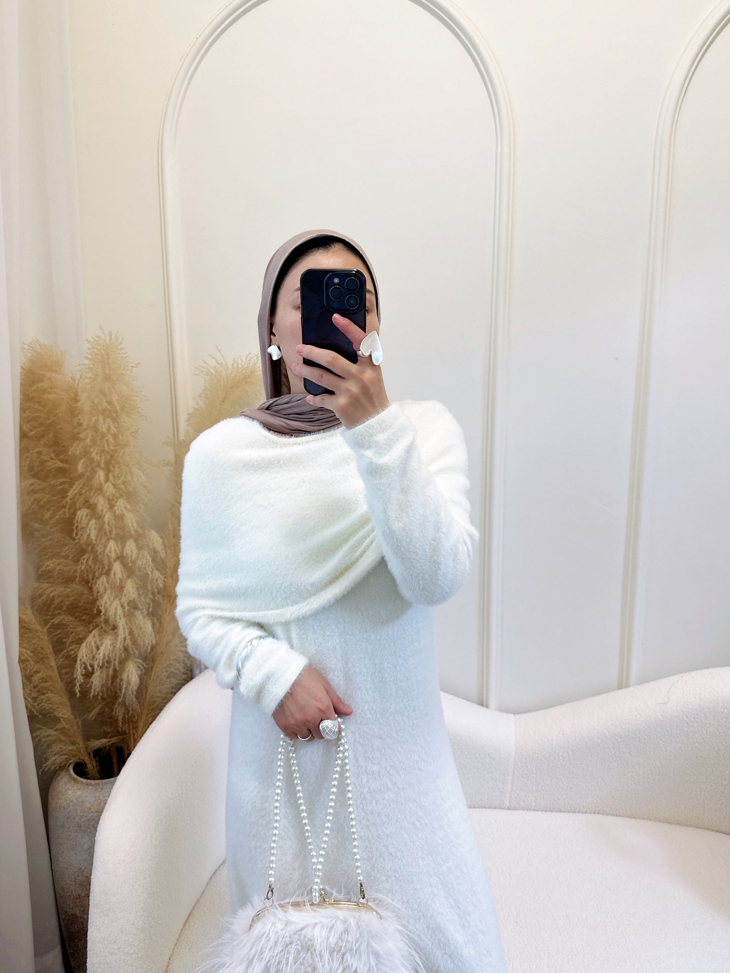 HS6604  Slim-fit Knit Sweater Two-piece Set with Shawl Design (headscarf Optional)