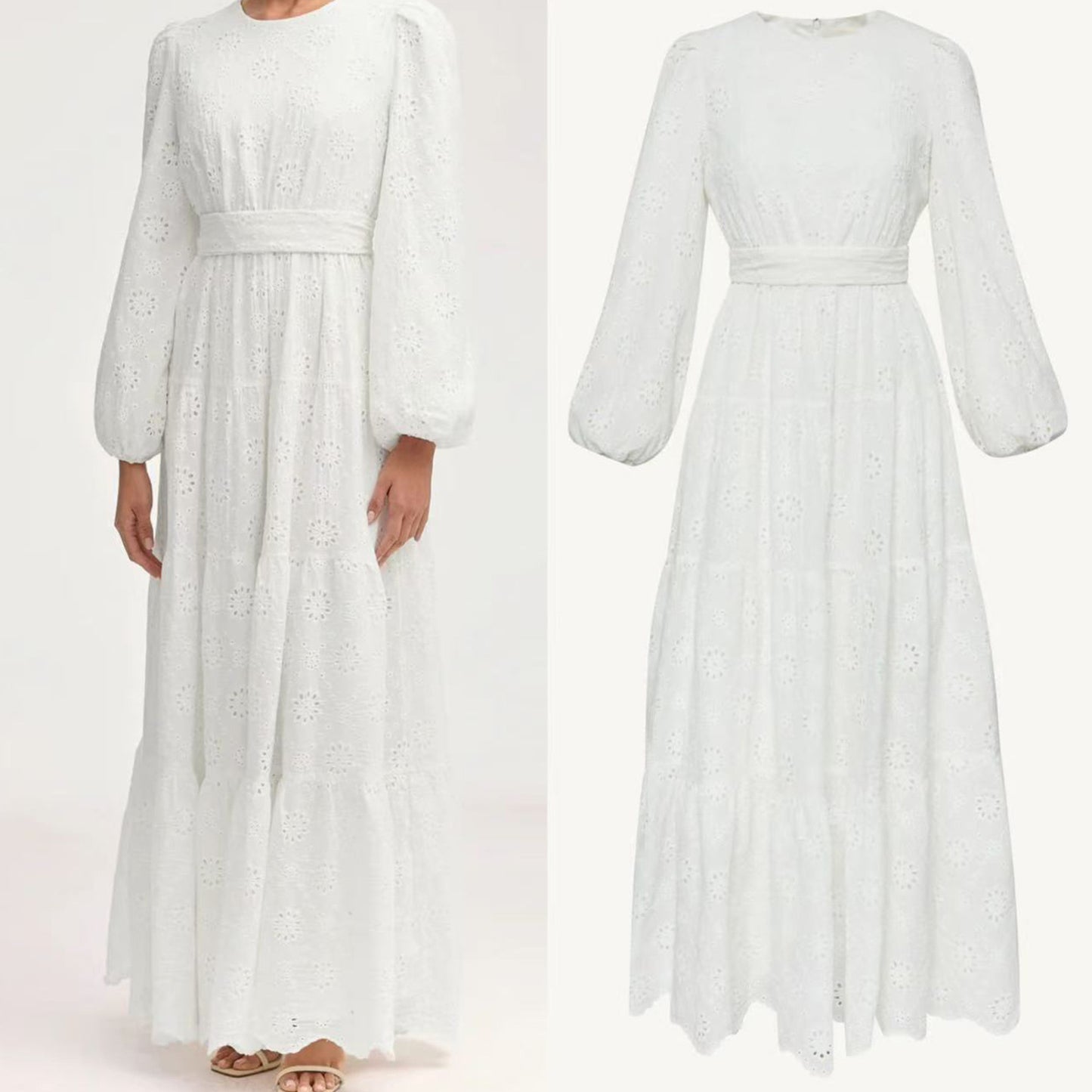 HS6630 Cotton embroidered flower long dress