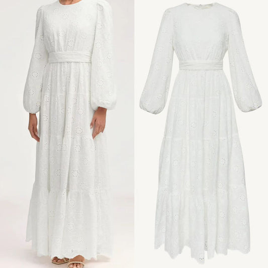 HS6630 Cotton embroidered flower long dress