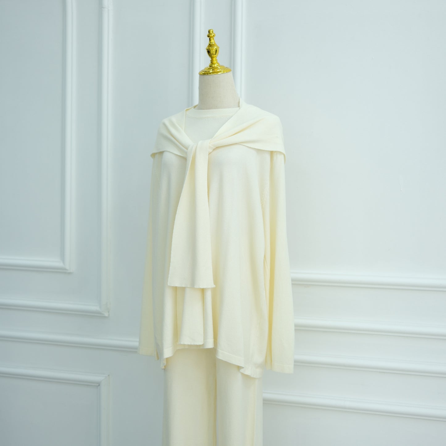 HS6593 Soft knitted home set | Simple solid color two-piece set
