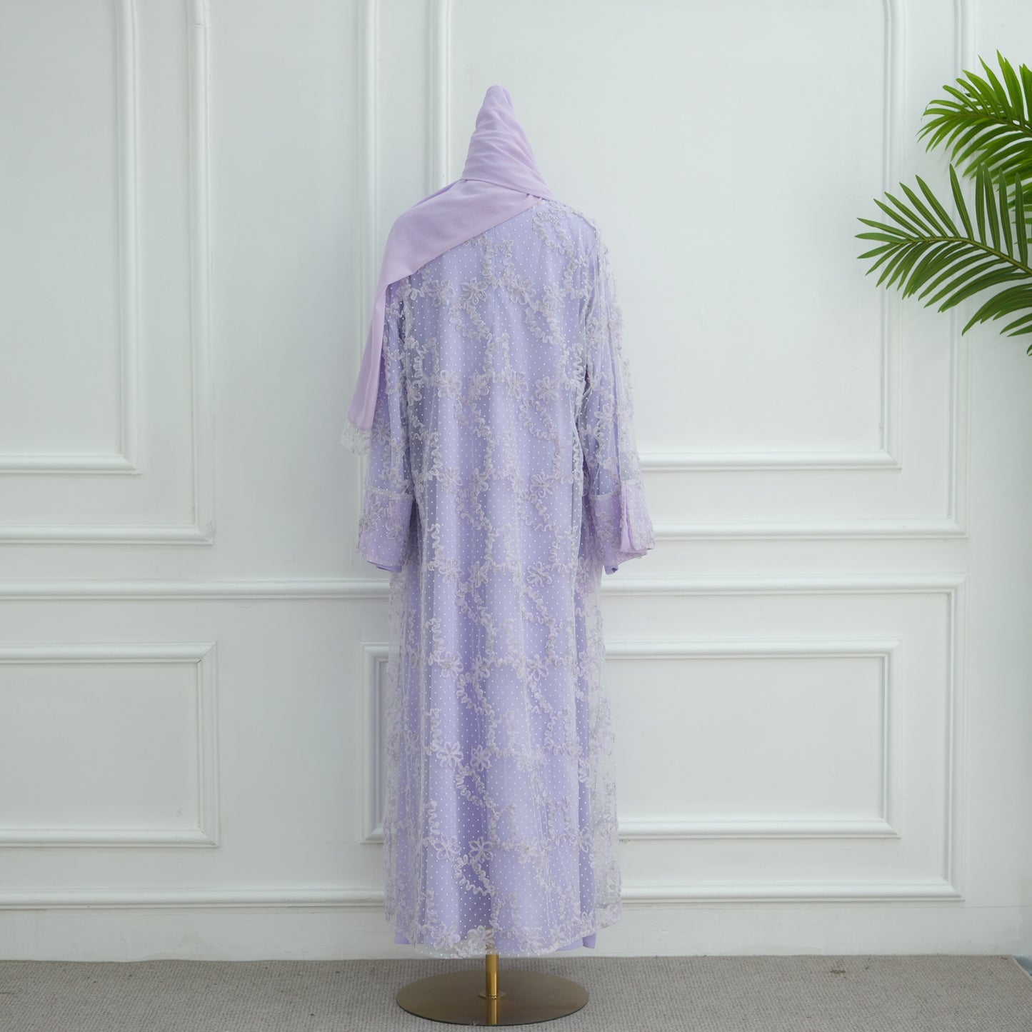 HS6622 3D flower mesh cardigan (optional headscarf and inner layer)