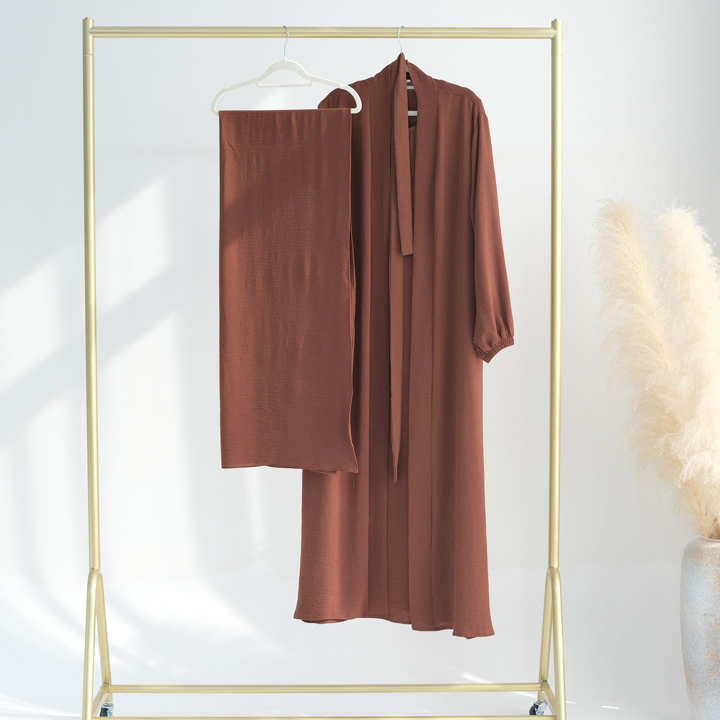 HASASERIES HS0995 3pcs Cardigan+without  Sleeves Inner Dress+Hijab