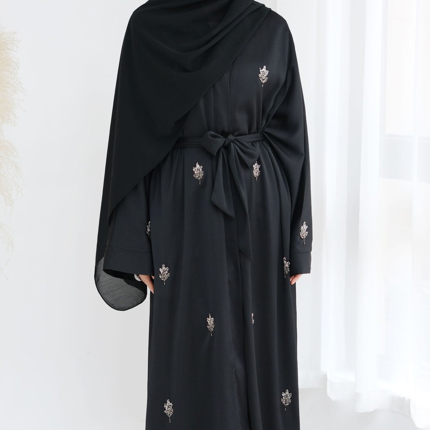 HS6624 Abaya Cardigan with Beaded Lace-up
