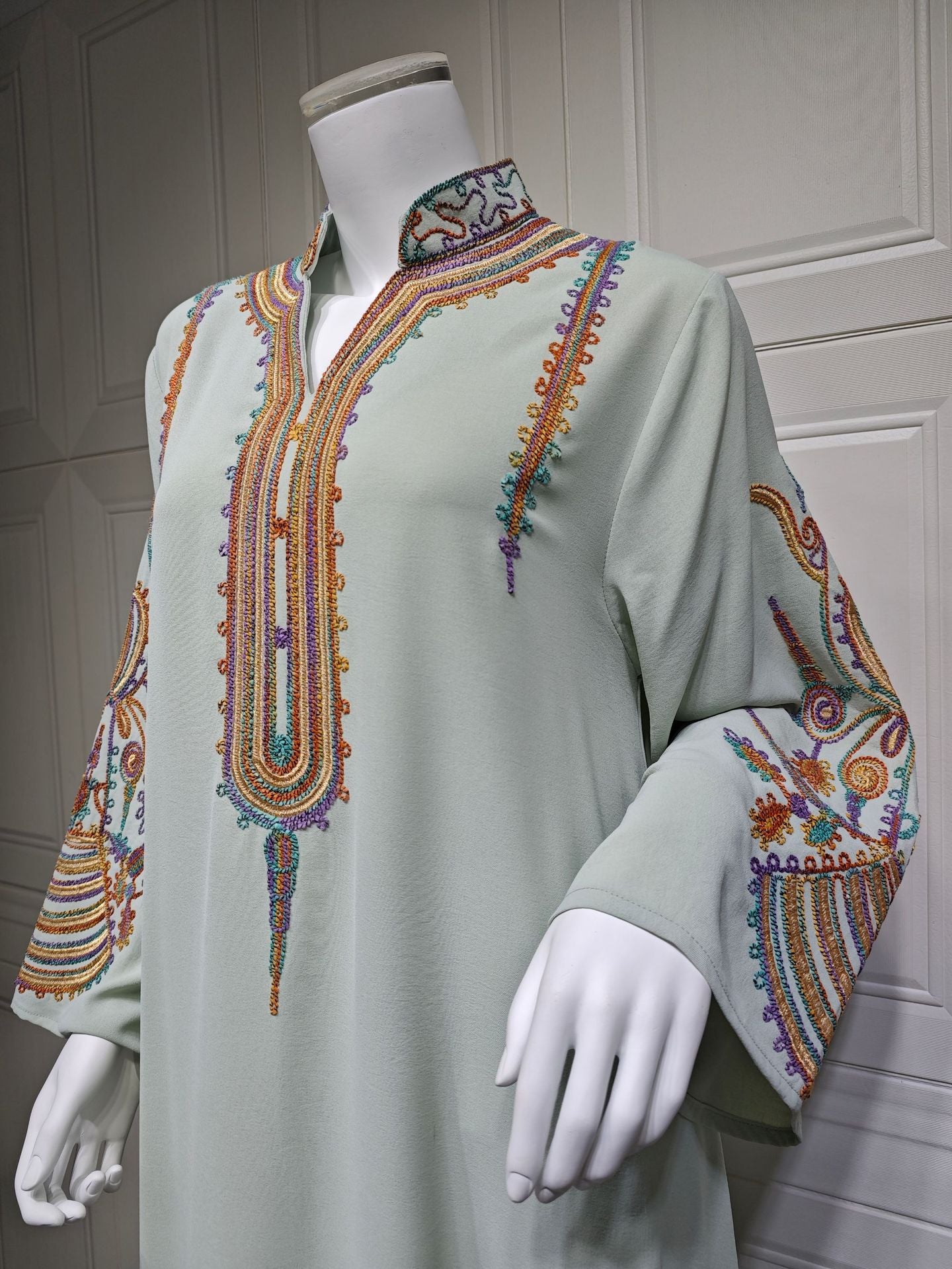 HS6661 Rope Embroidery Pullover Robe Dress, Long Sleeves, Loose Fit.