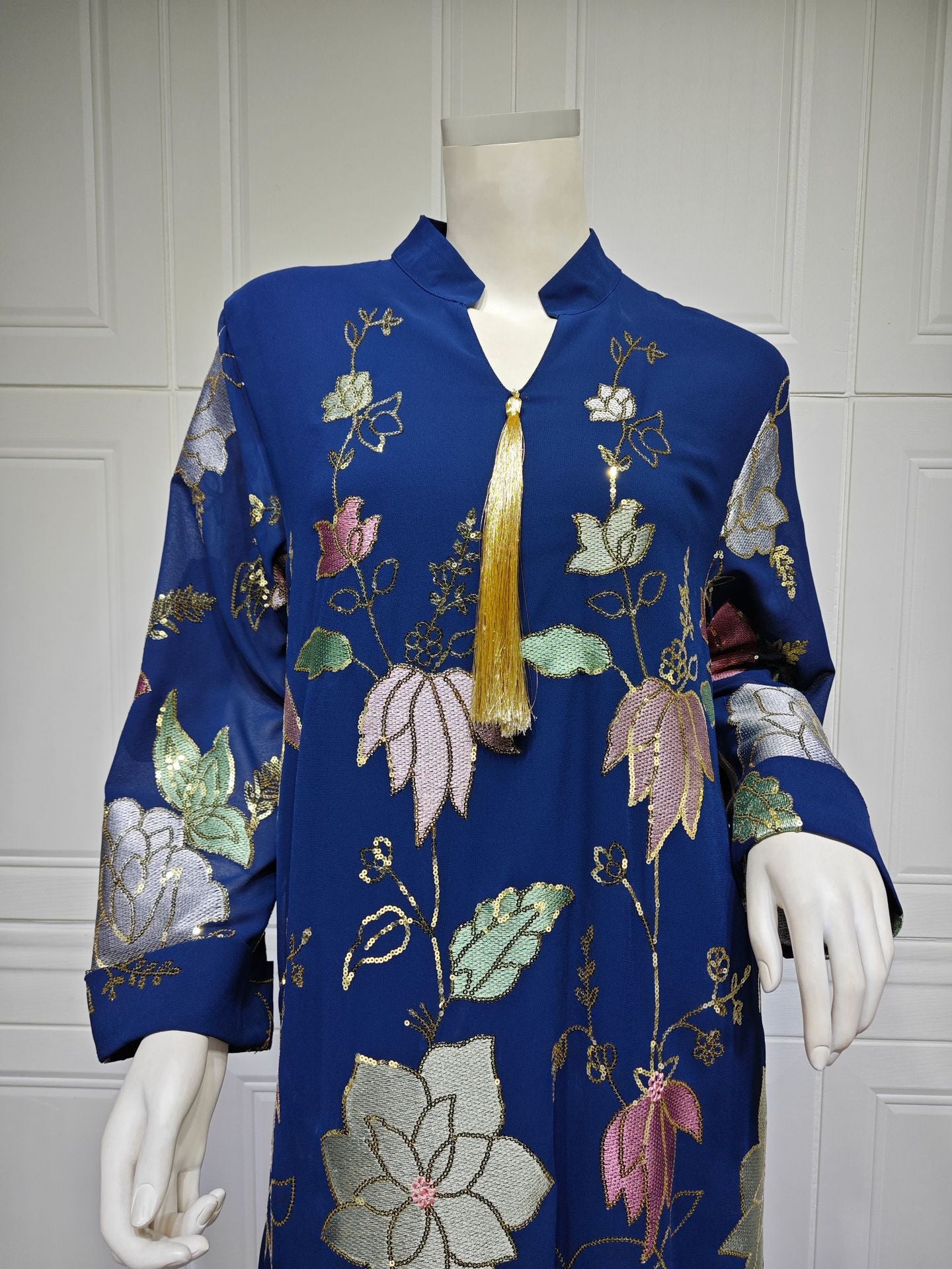 HS6649 Sequined Embroidered Tassel Long Robe, Elegant and Sophisticated Dress