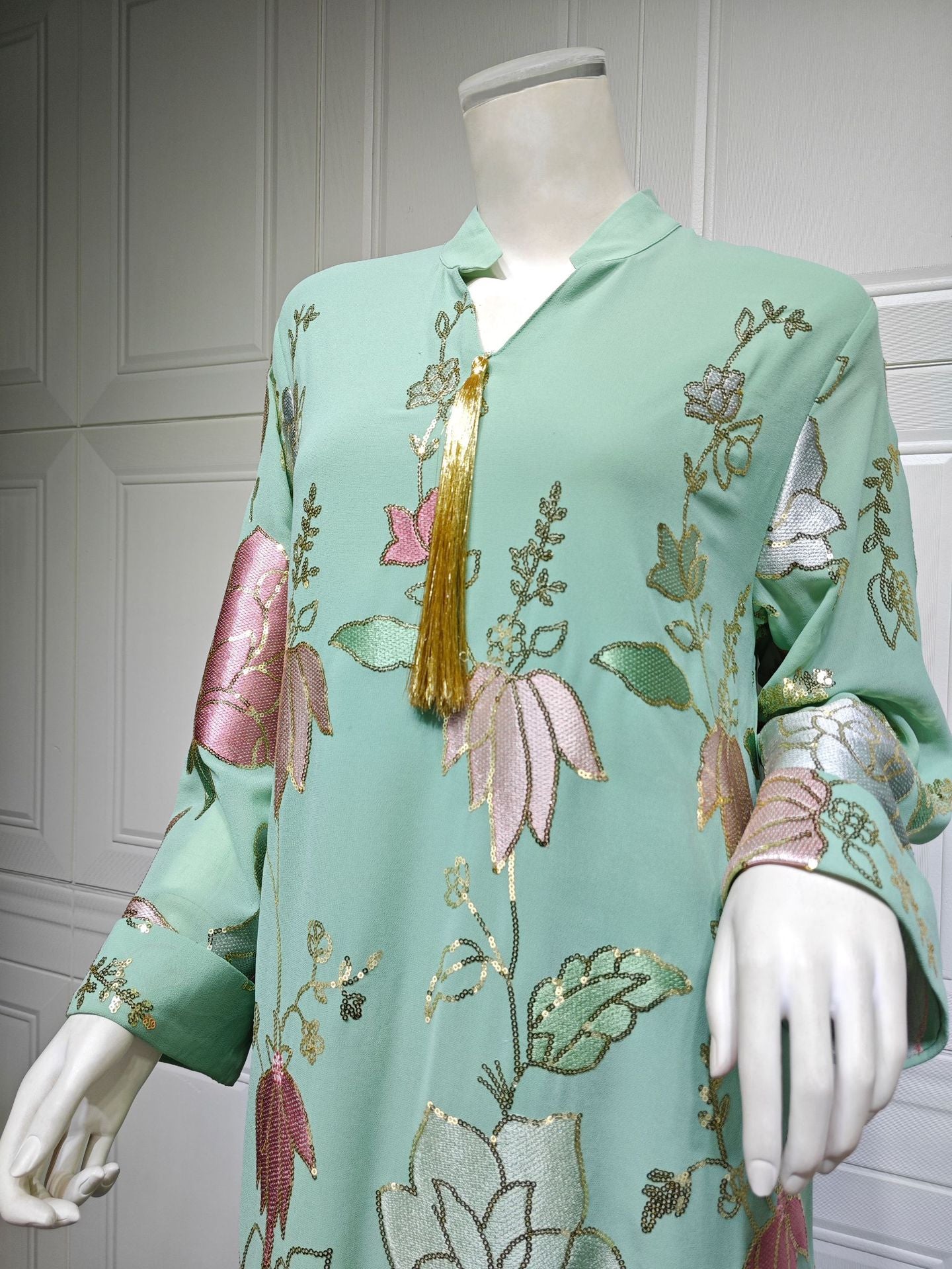 HS6649 Sequined Embroidered Tassel Long Robe, Elegant and Sophisticated Dress