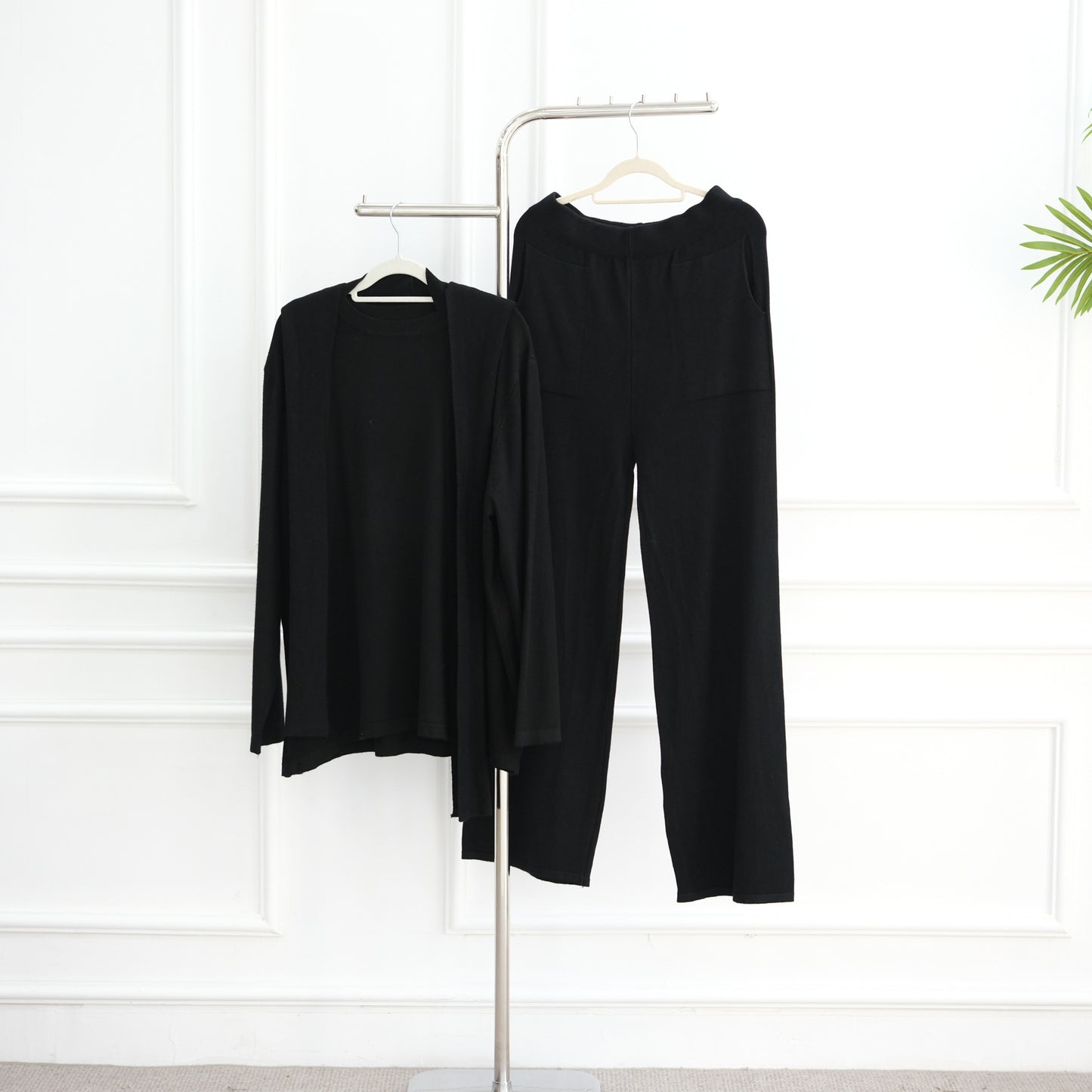 HS6593 Soft knitted home set | Simple solid color two-piece set