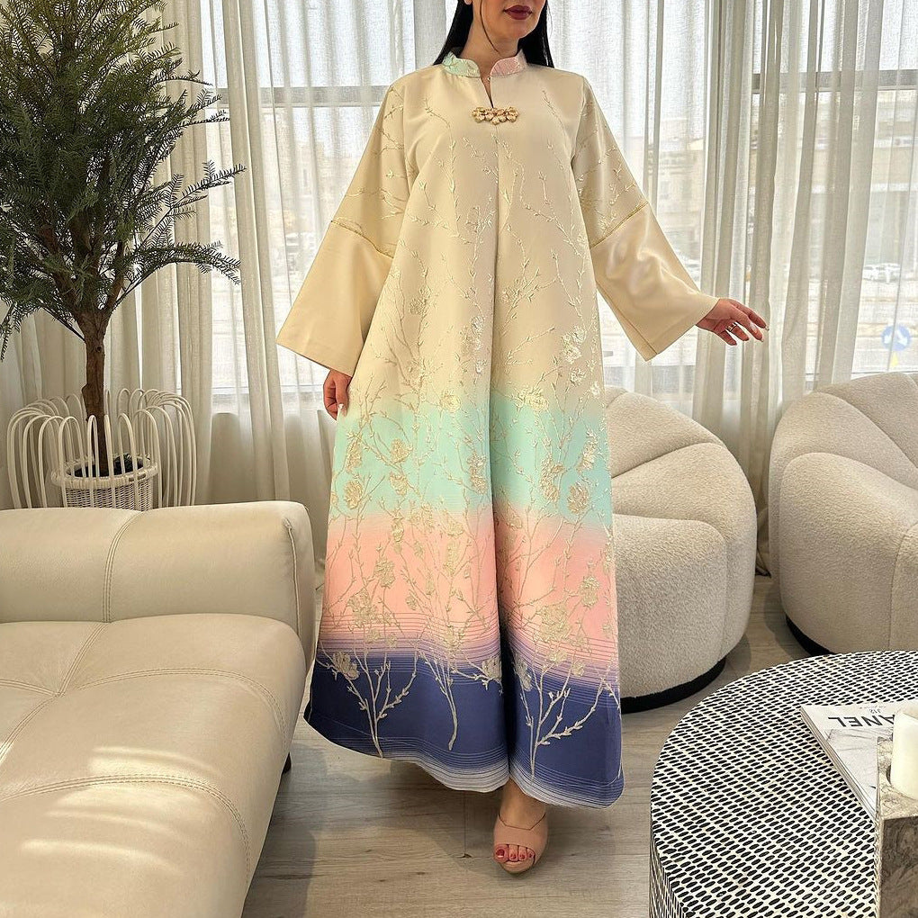 HS6645 Jacquard Embroidered Gradient Robe with Elegant Layered Design