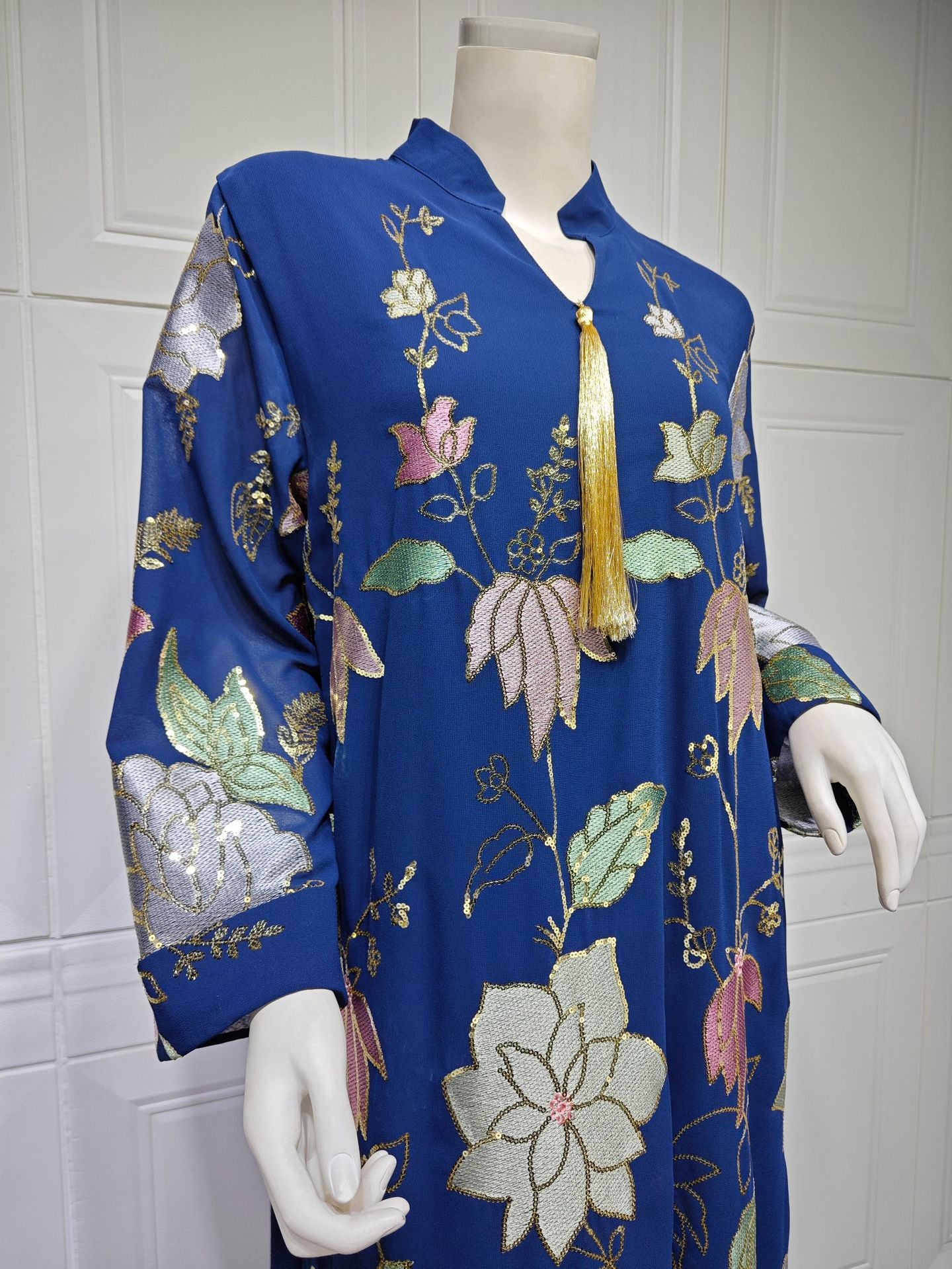 HS6649 Sequined Embroidered Tassel Long Robe, Elegant and Sophisticated Dress