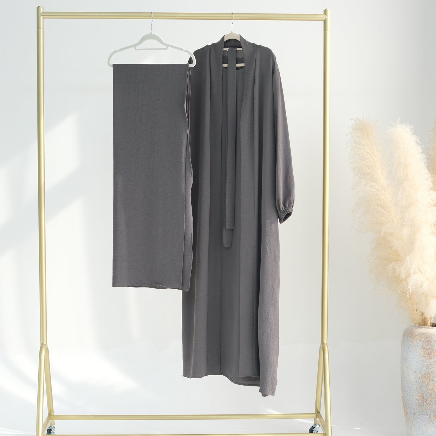 HASASERIES HS0995 3pcs Cardigan+without  Sleeves Inner Dress+Hijab