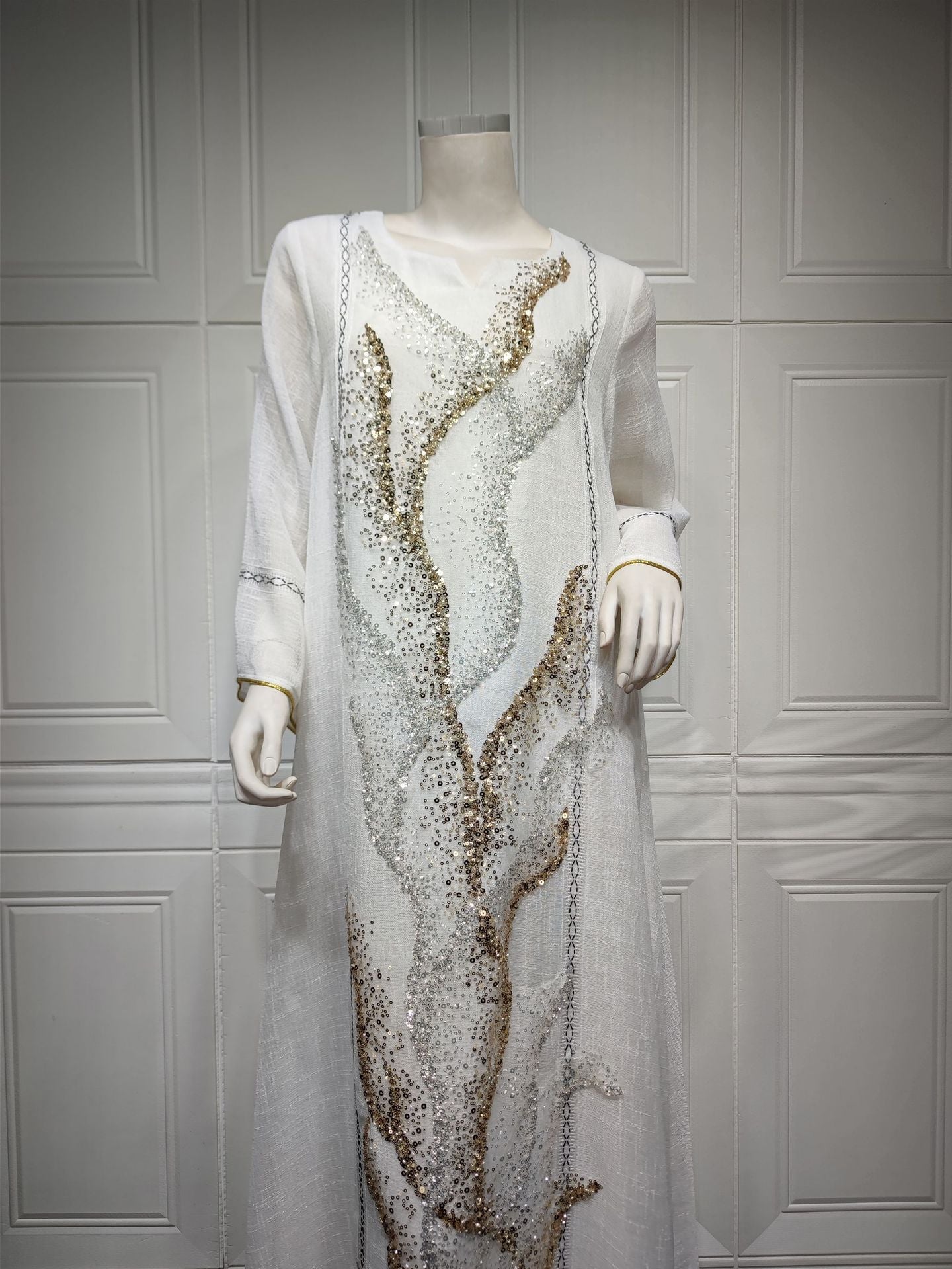 HS6637  Mesh Sequined Embroidered Long Dress