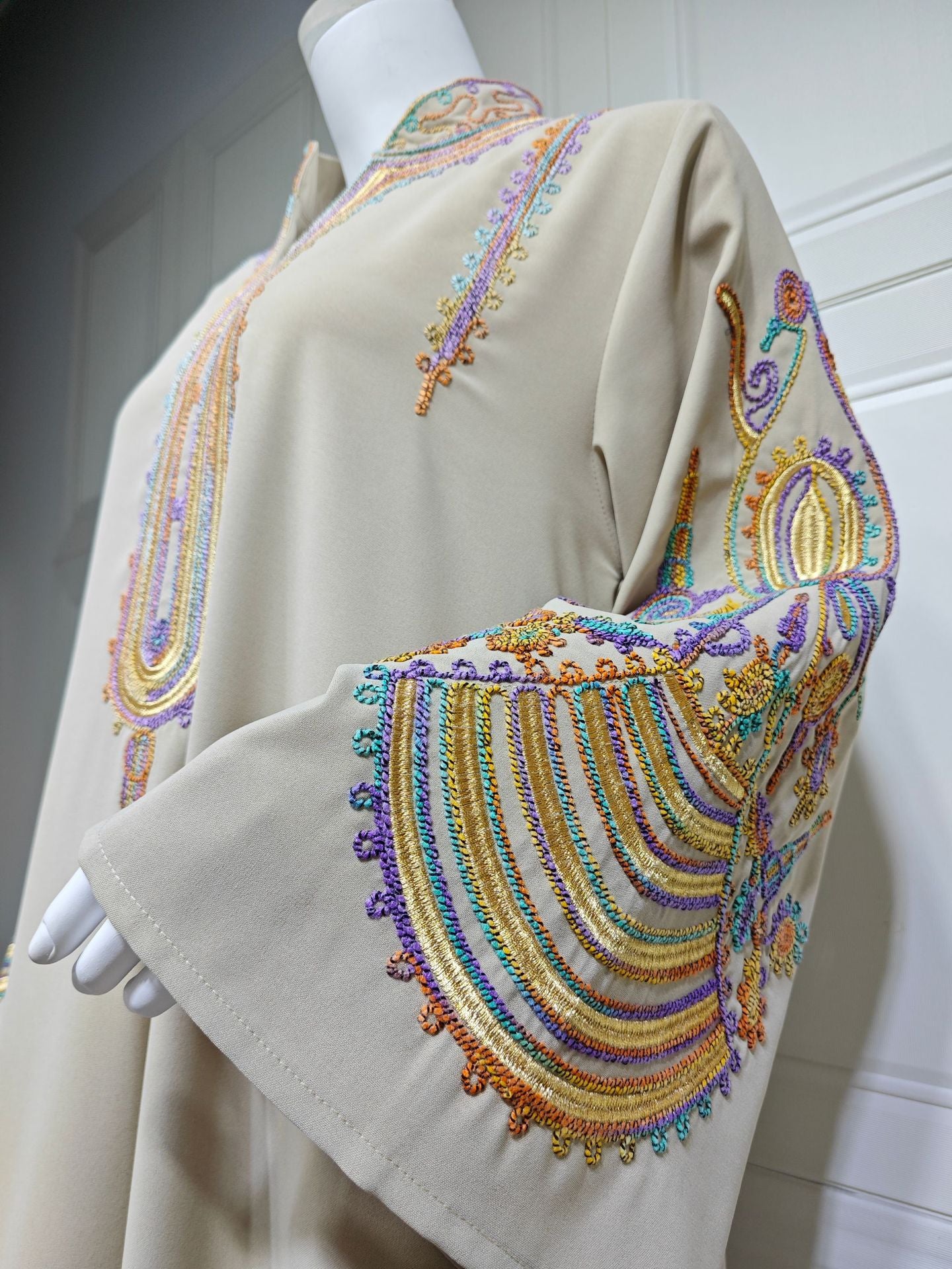 HS6661 Rope Embroidery Pullover Robe Dress, Long Sleeves, Loose Fit.