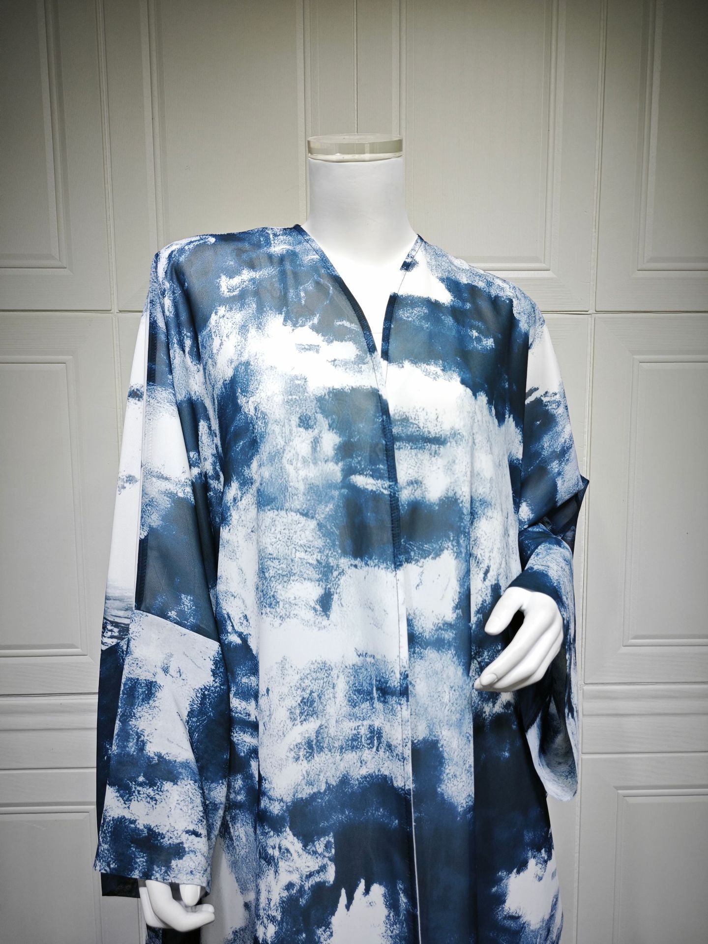 HS6638 Chiffon Printed Cardigan Two-piece Long Coat with Headscarf