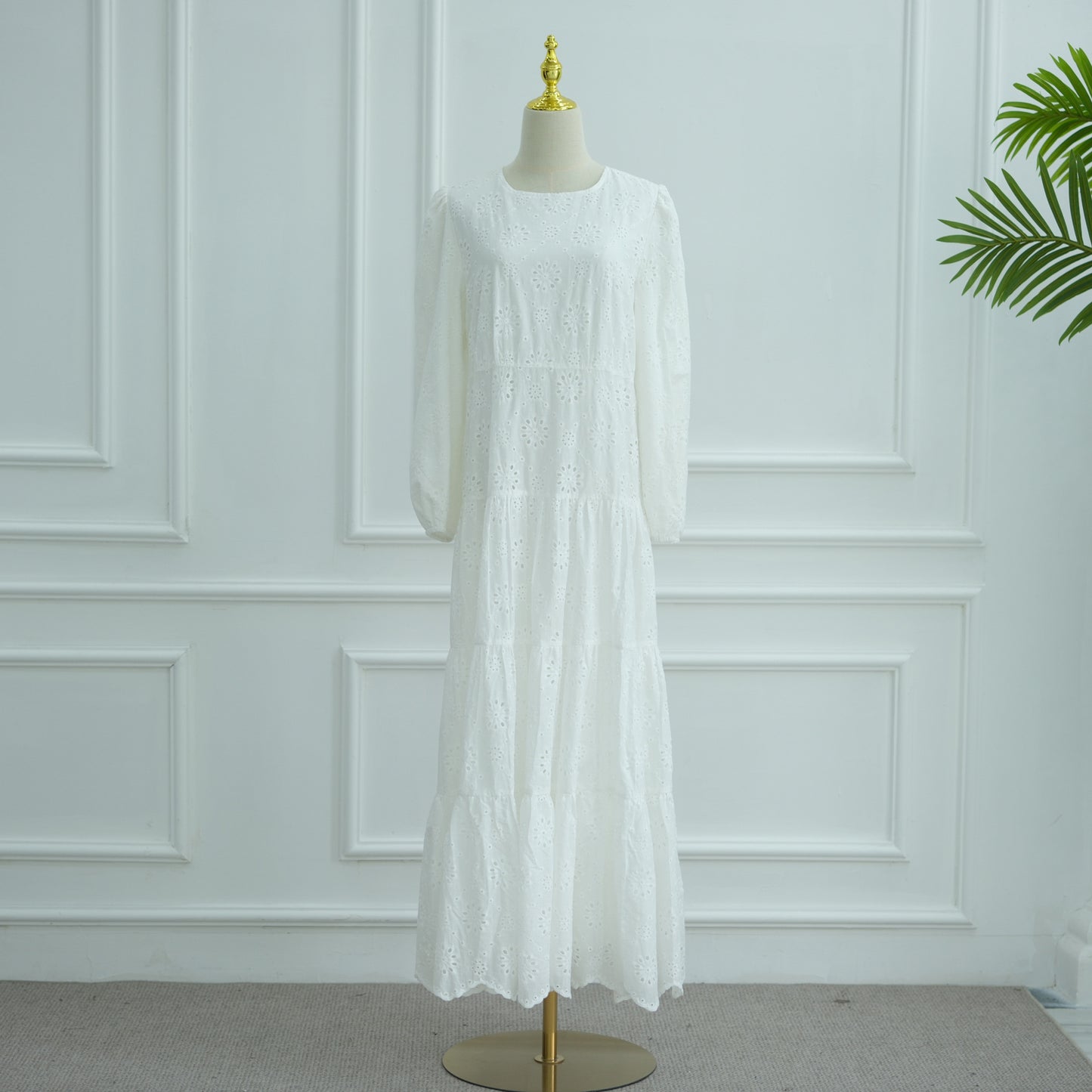 HS6630 Cotton embroidered flower long dress