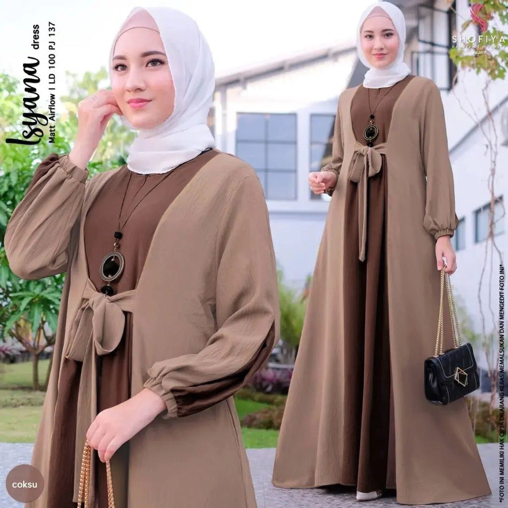 HS0509 taille haute manches longues jupe longue abaya 