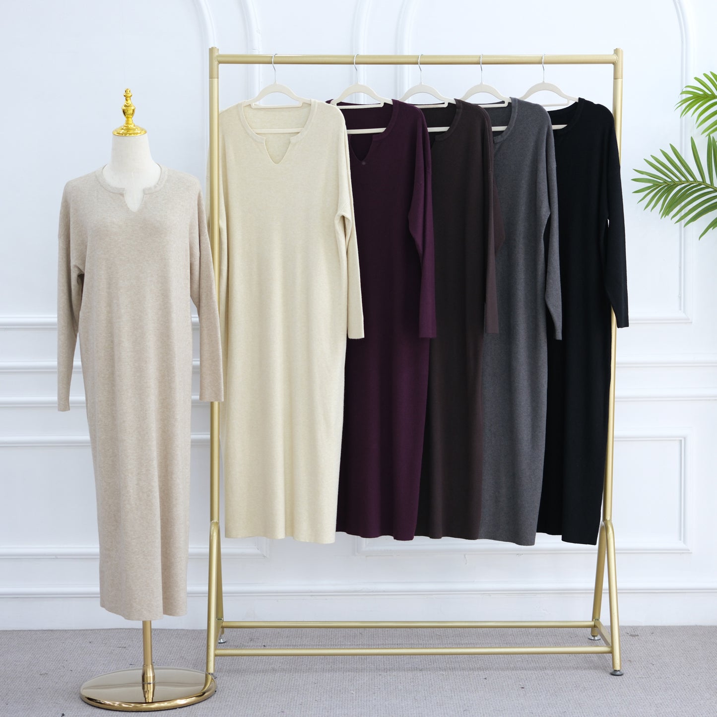 HS6598 Autumn and Winter Knitted Dress, Long Solid Color (headscarf Not Included)