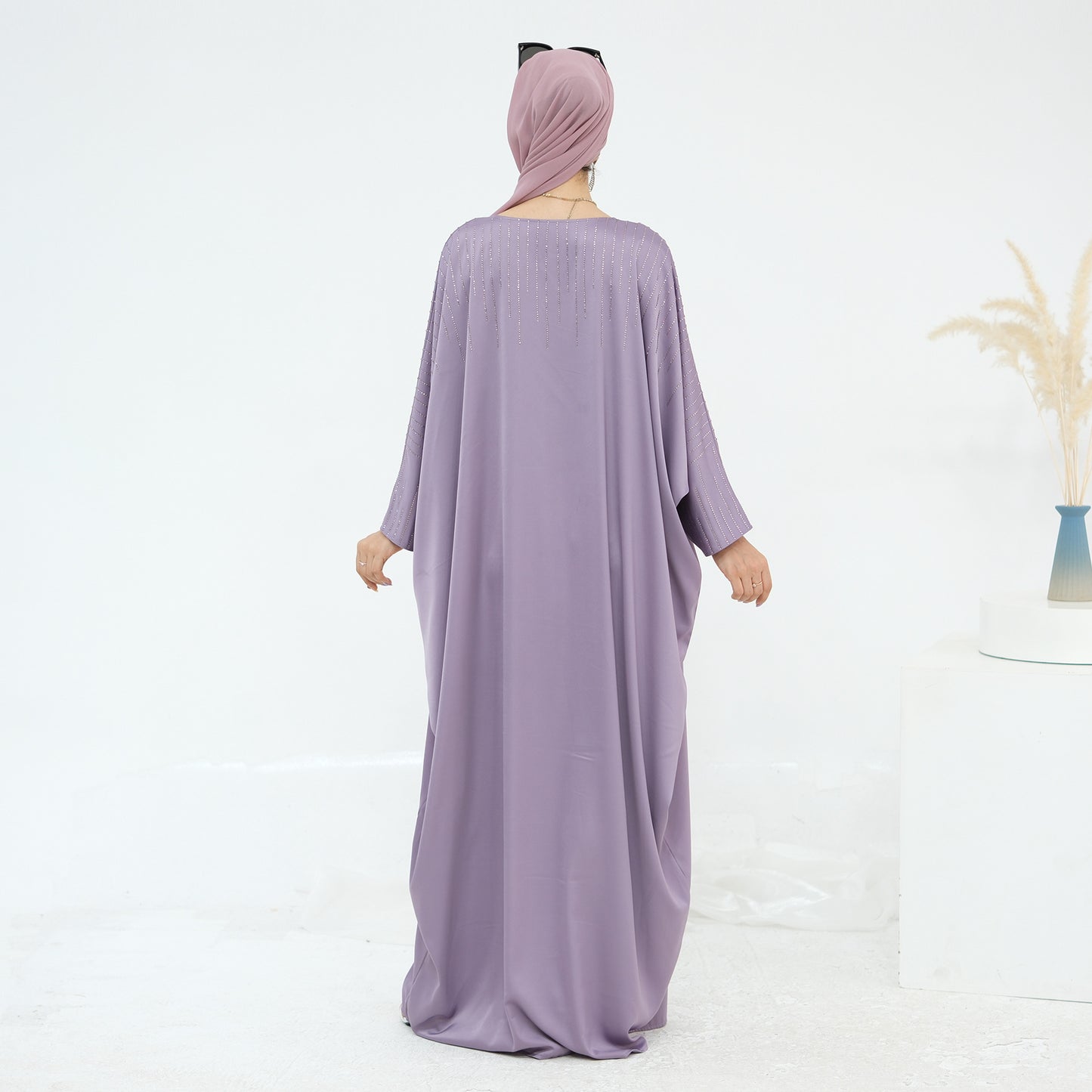 HS6610 Rhinestone-embellished long Abaya dress (headscarf not included)