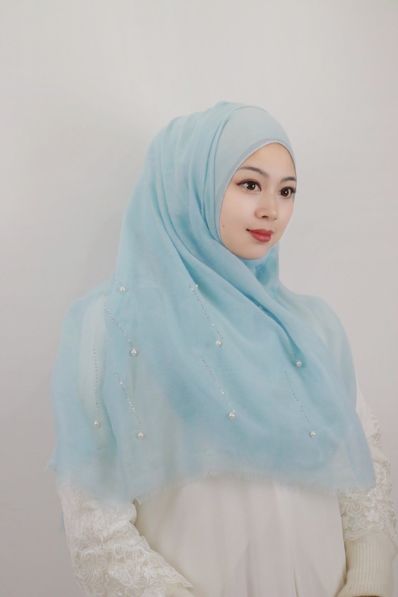 HASASERIES HS1106 Solid Color Scarf Long Beaded Shawl Headband