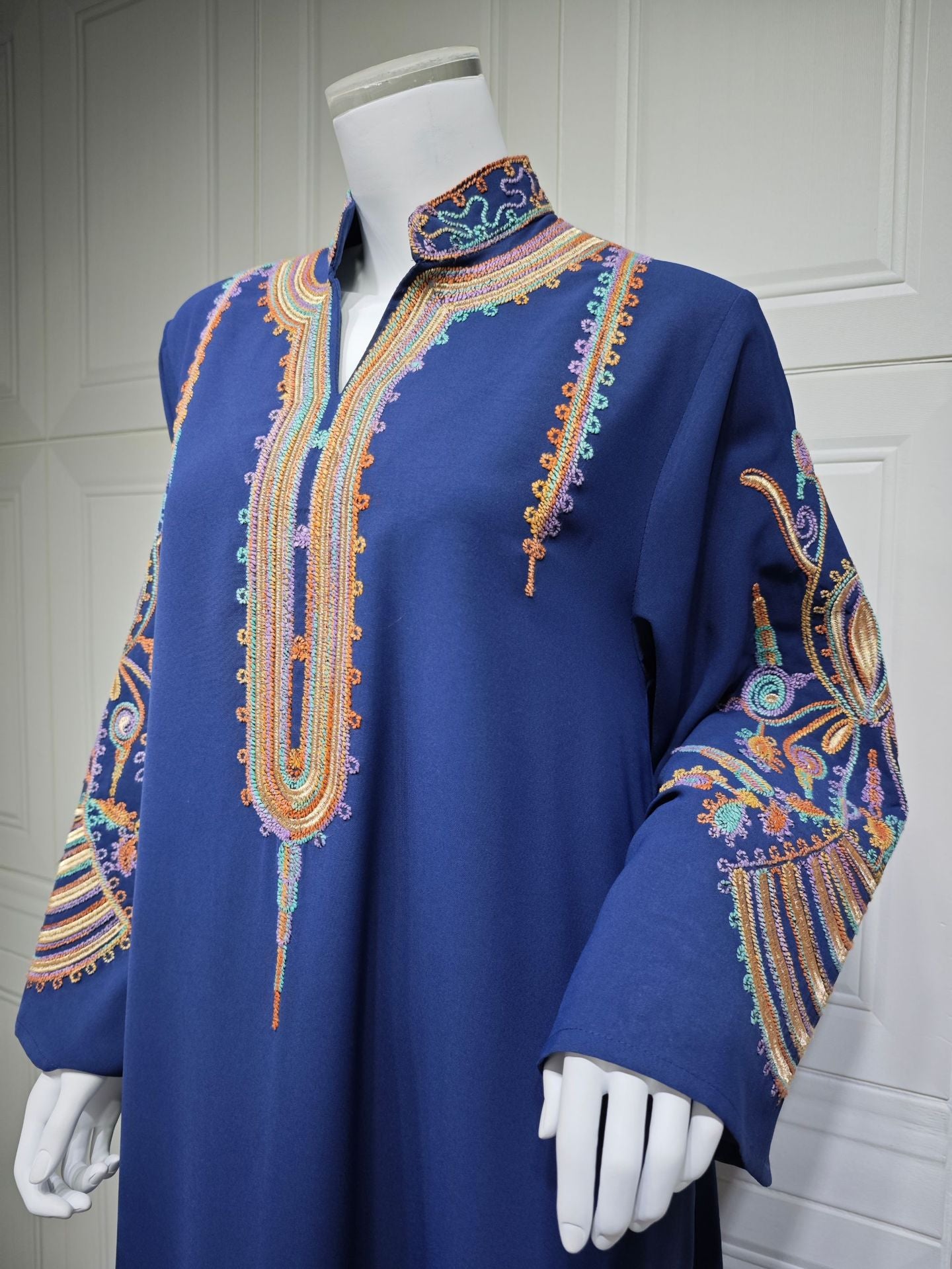 HS6661 Rope Embroidery Pullover Robe Dress, Long Sleeves, Loose Fit.