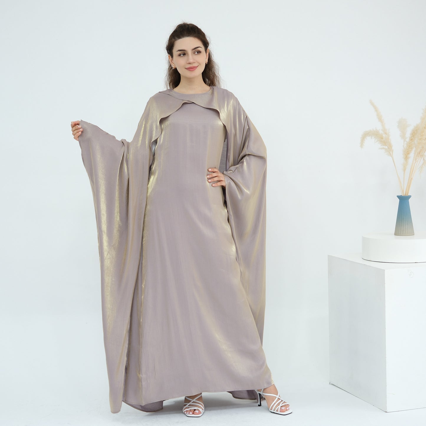 HS6584 Solid Color Beaded Loose Elegant Robe Dress