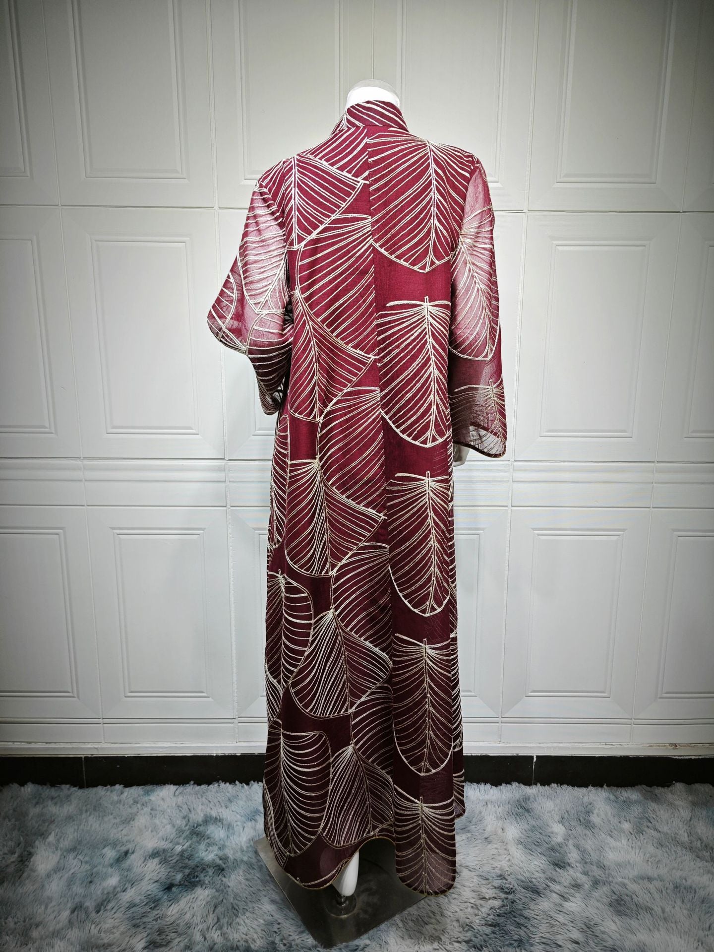 HS6657 Women's Long Robe Dress with Mesh Embroidery