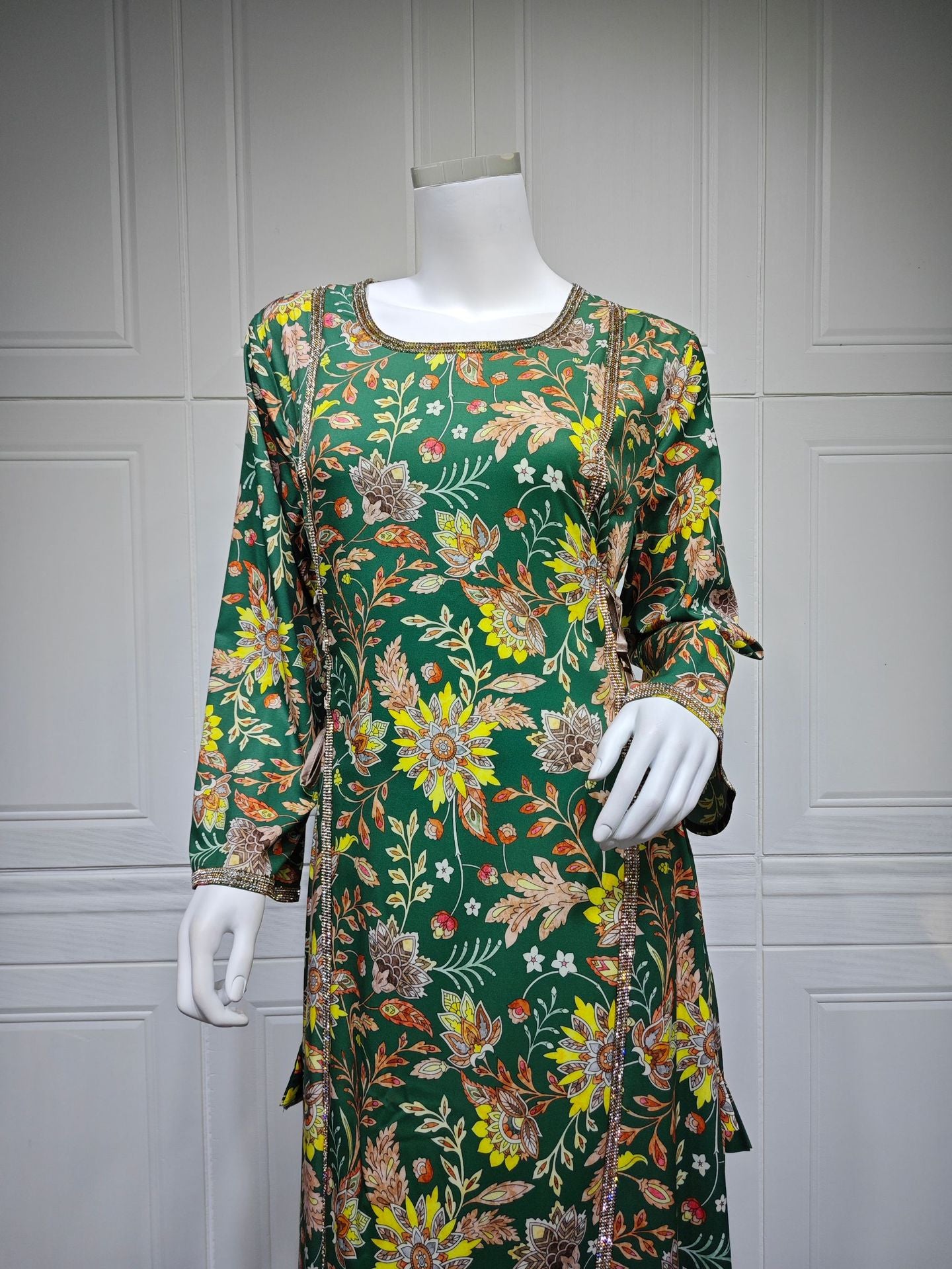 HS6641 Printed Rhinestone Long Dress