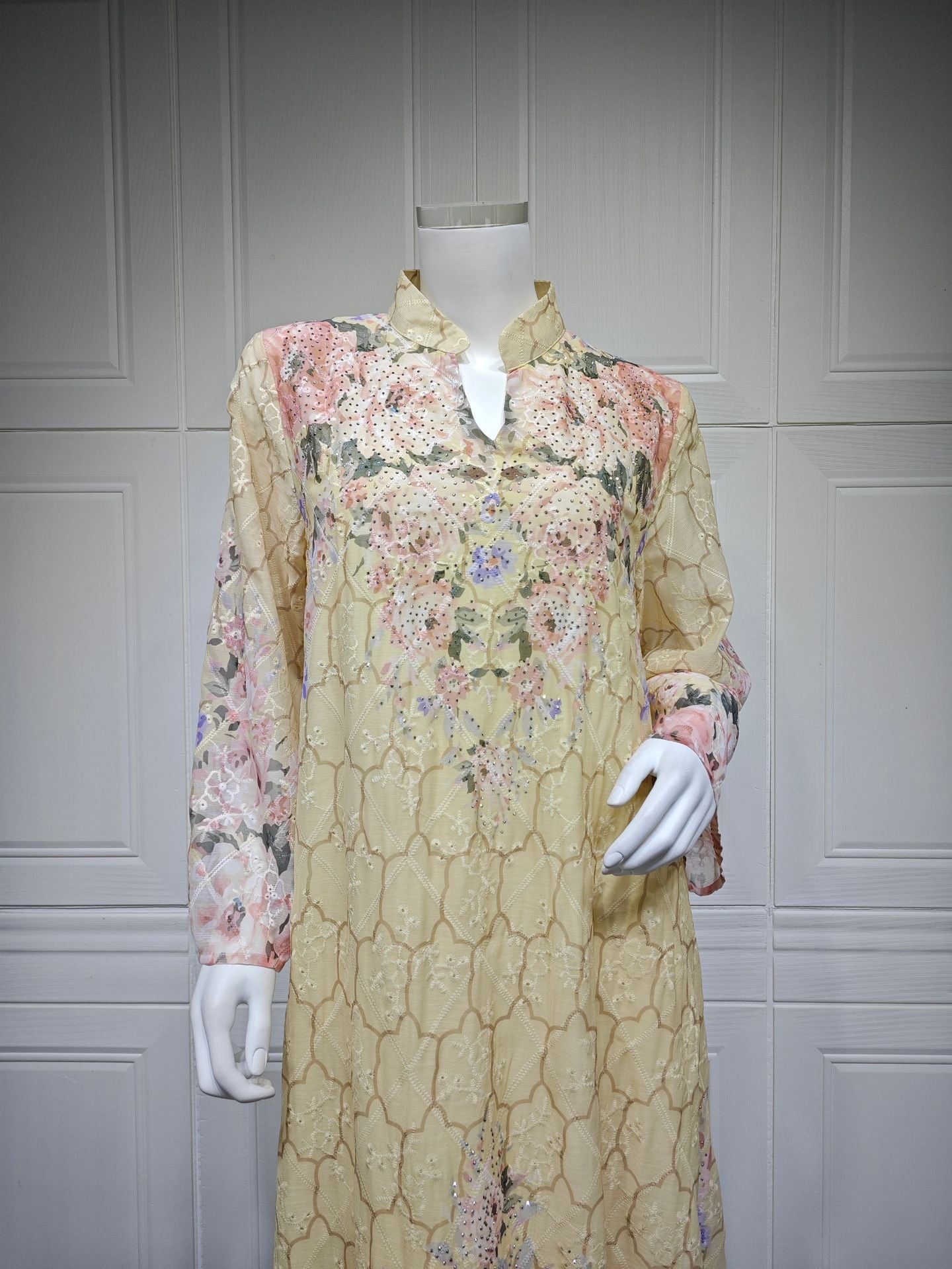 HS6636 Floral Print Embroidered Long Dress