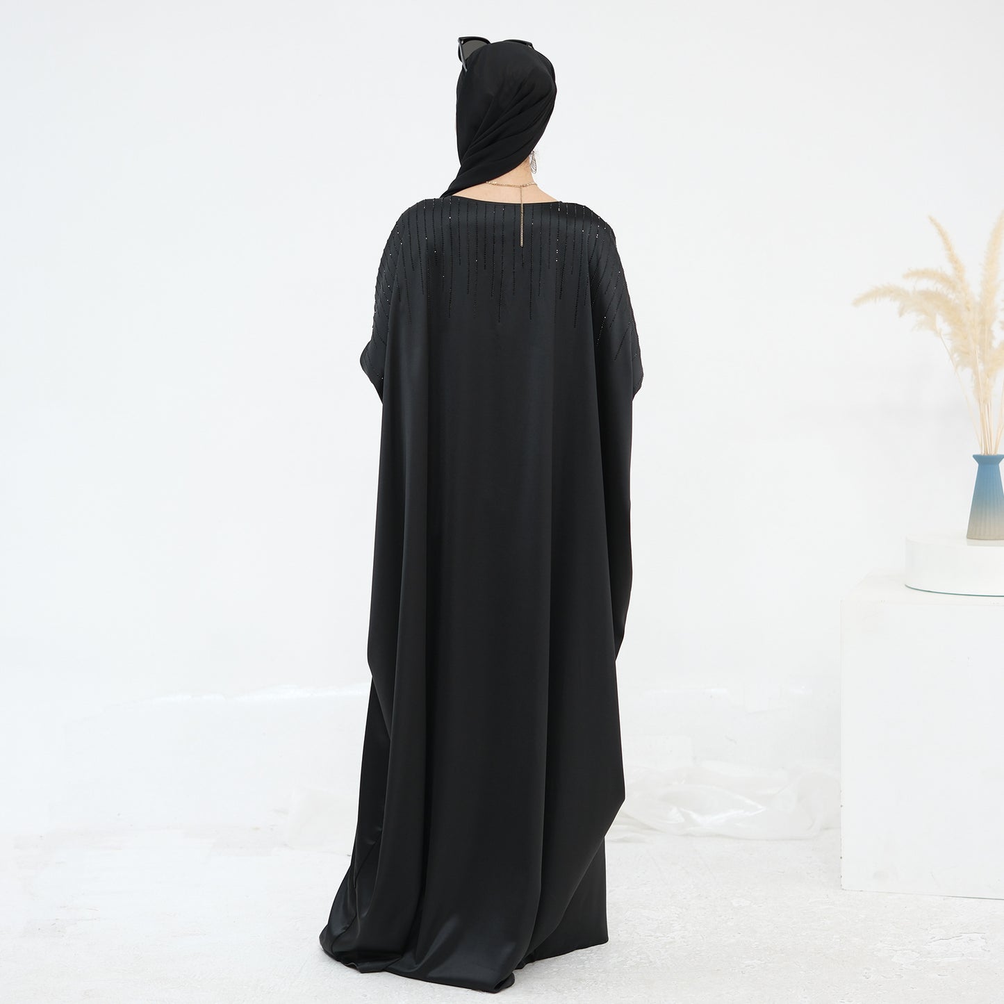 HS6610 Rhinestone-embellished long Abaya dress (headscarf not included)