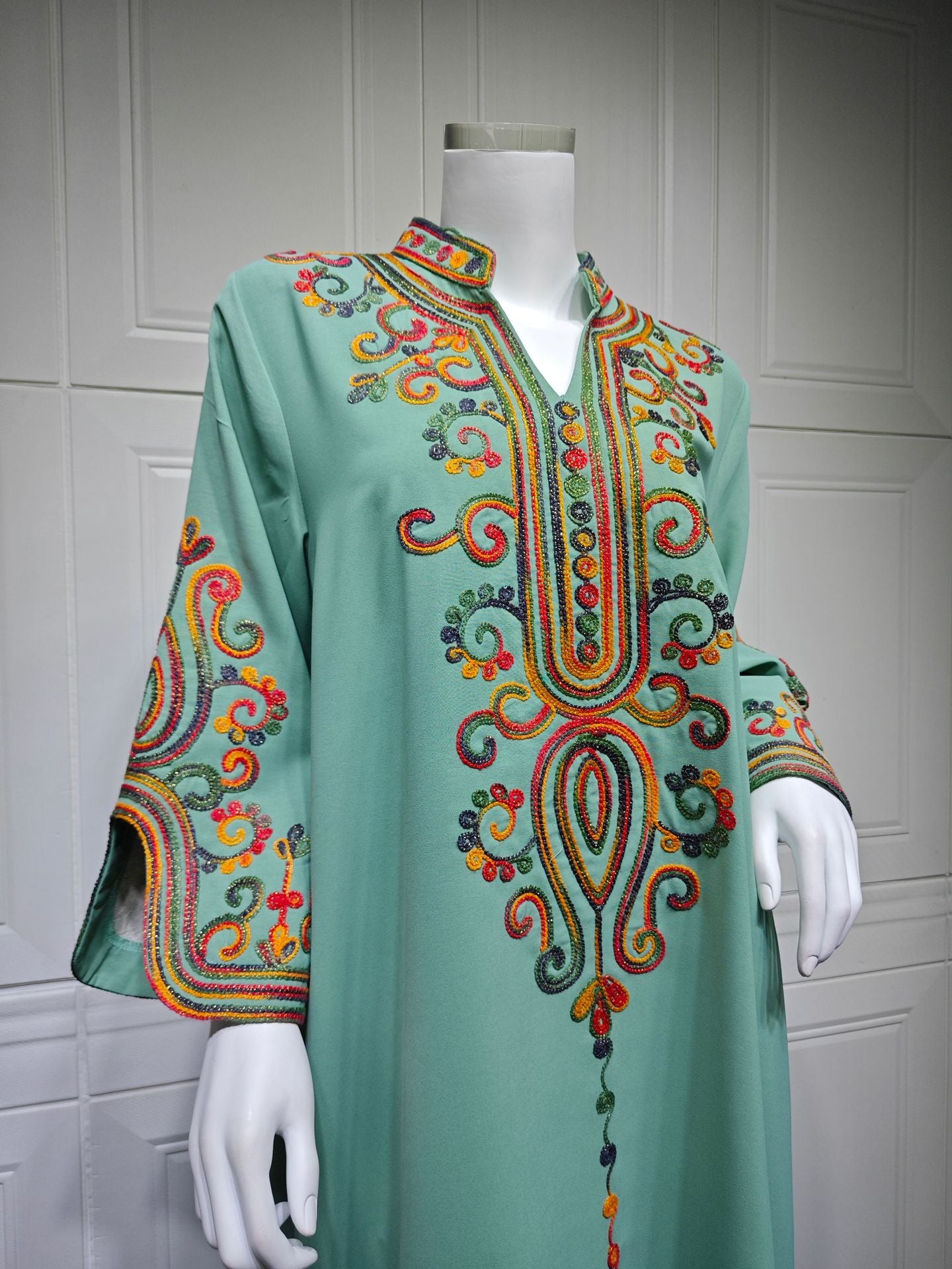 HS6652 Rope embroidery midi dress with elegant stand-up collar design