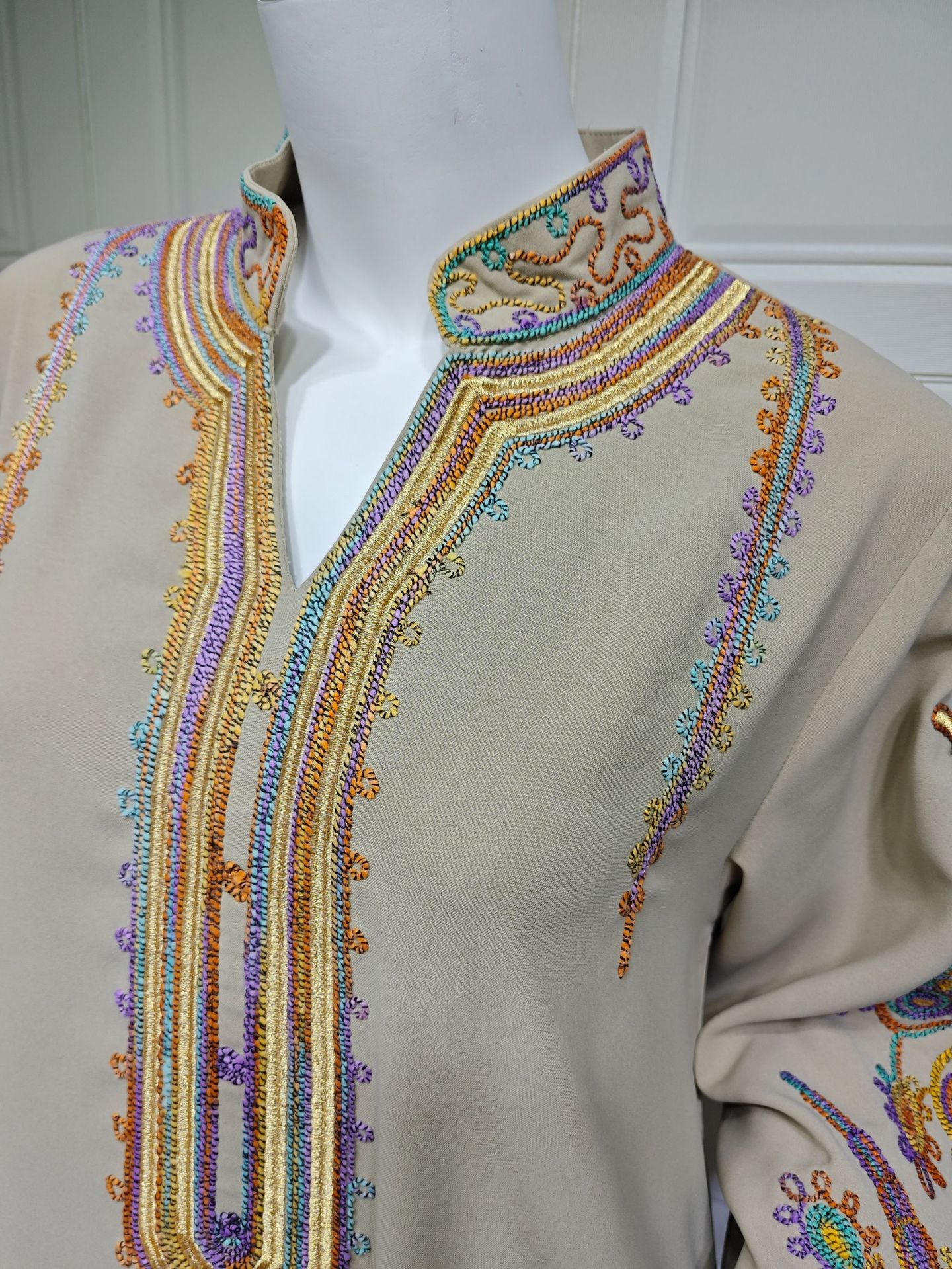 HS6661 Rope Embroidery Pullover Robe Dress, Long Sleeves, Loose Fit.