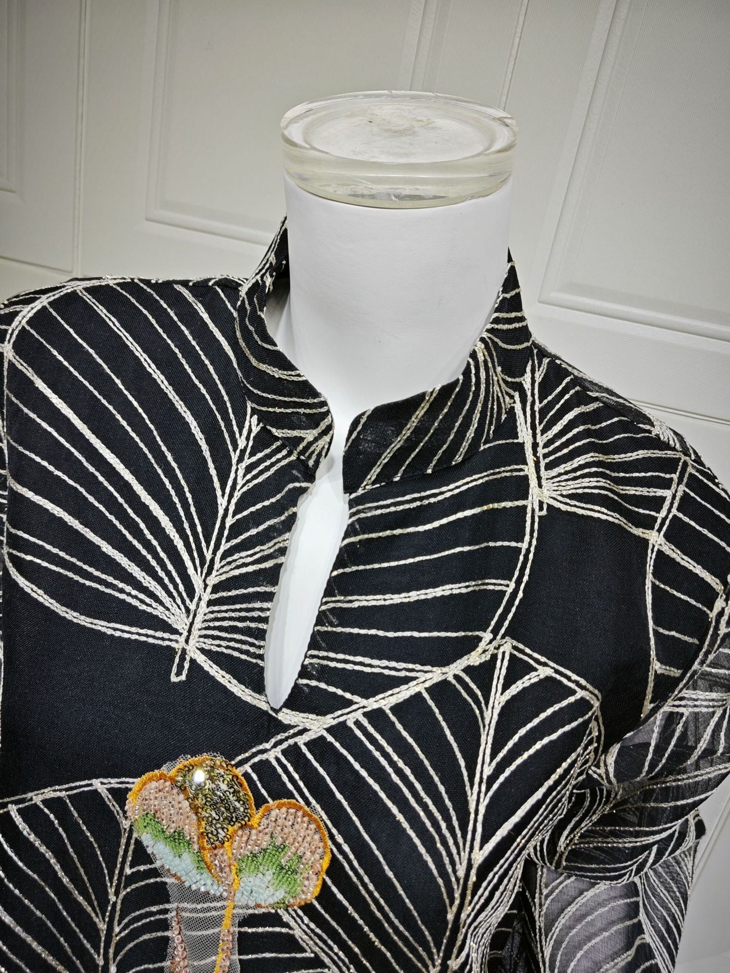 HS6657 Women's Long Robe Dress with Mesh Embroidery