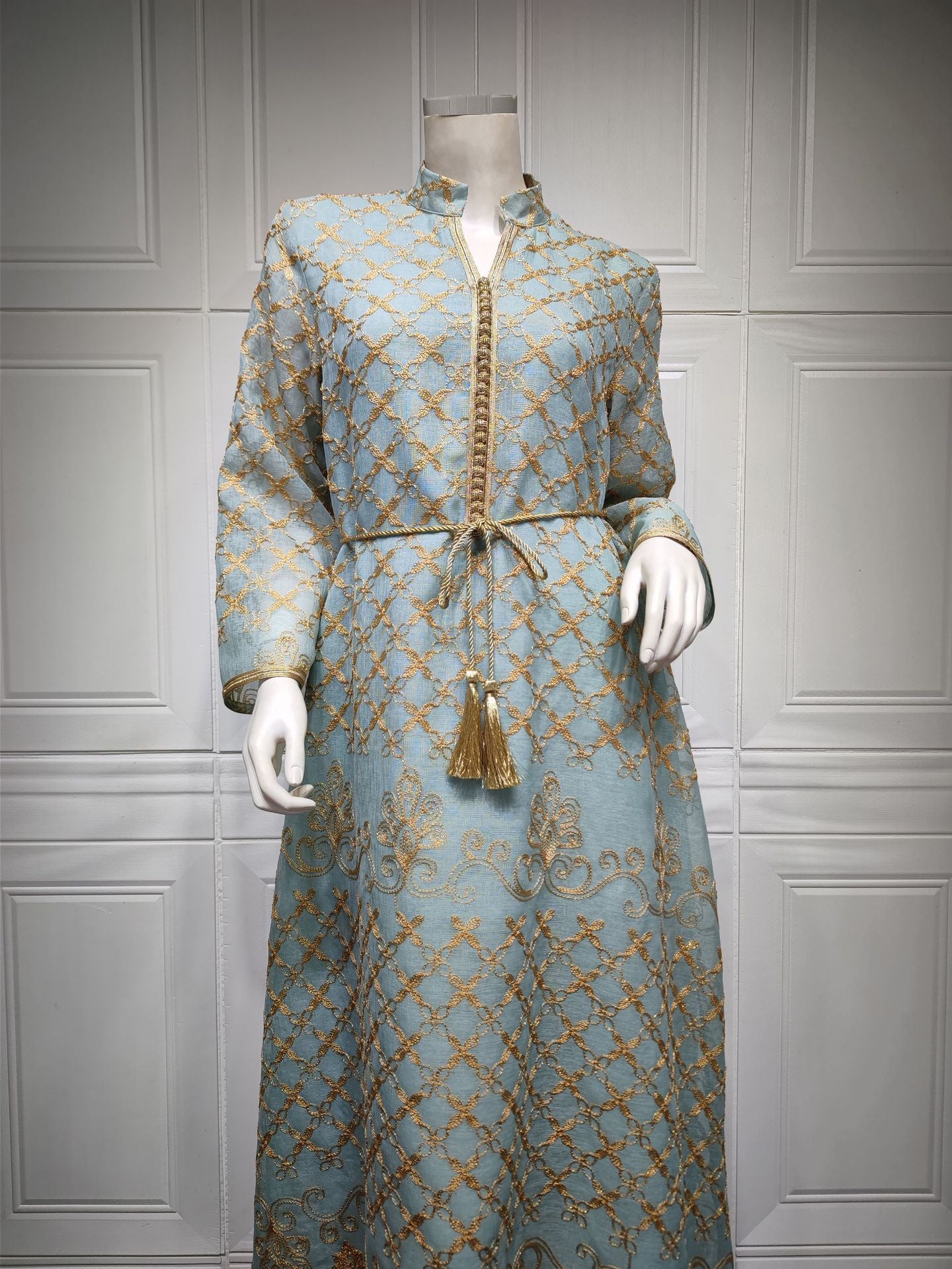 HS6640 Elegant Openwork Embroidered Abaya Long Dress