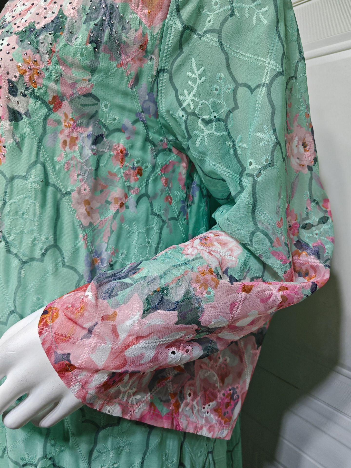 HS6636 Floral Print Embroidered Long Dress