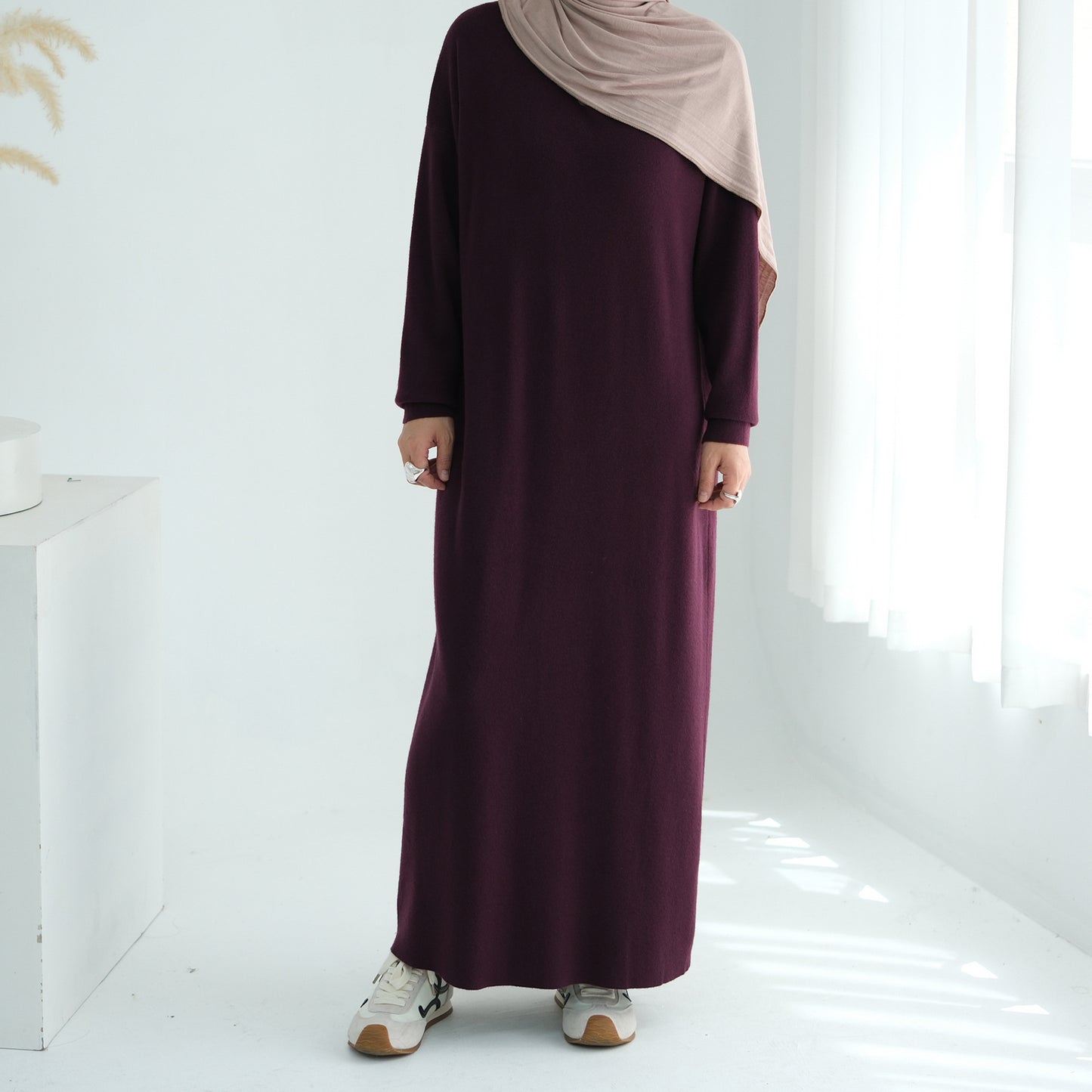 HS6598 Autumn and Winter Knitted Dress, Long Solid Color (headscarf Not Included)