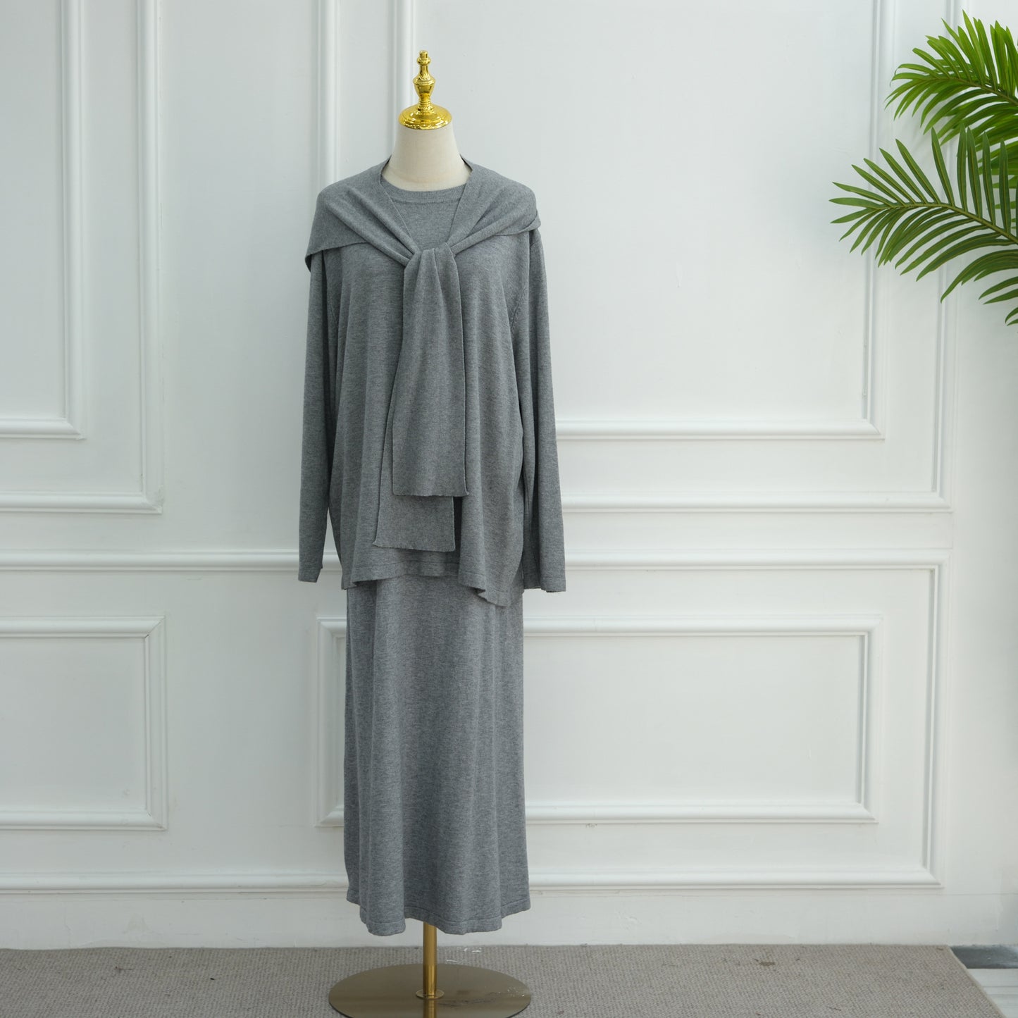 HS6609 Autumn and winter thickened knitted two-piece suit (excluding headscarf)