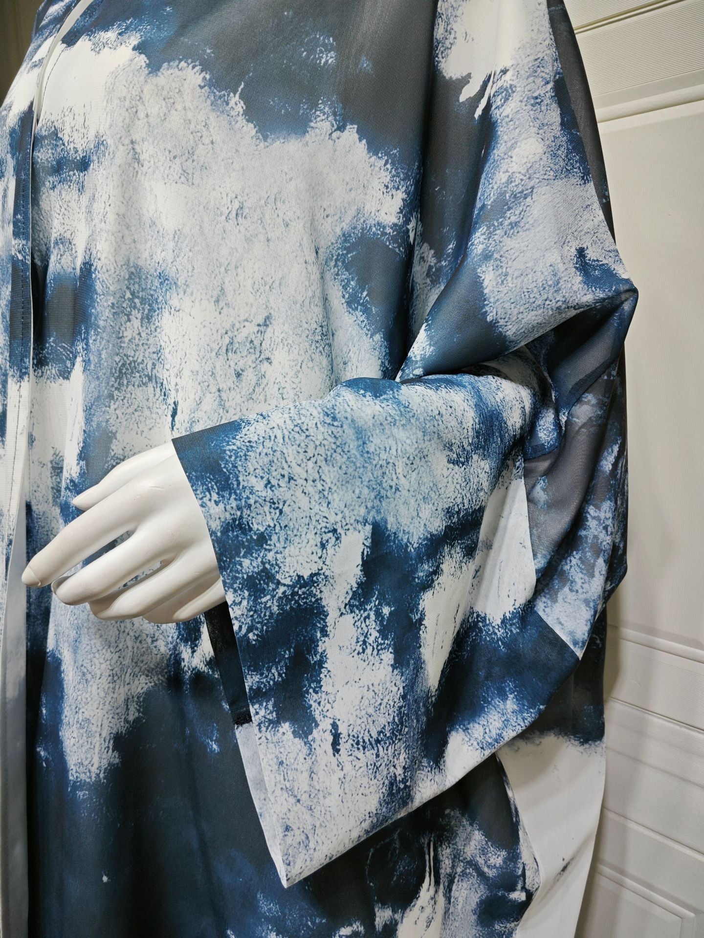 HS6638 Chiffon Printed Cardigan Two-piece Long Coat with Headscarf