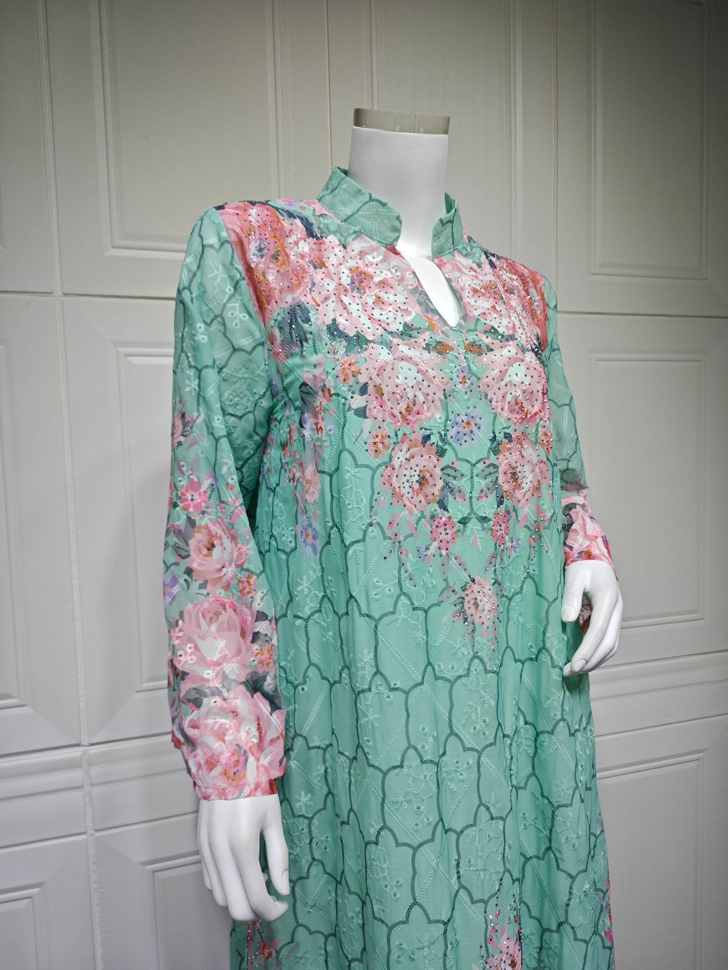 HS6636 Floral Print Embroidered Long Dress