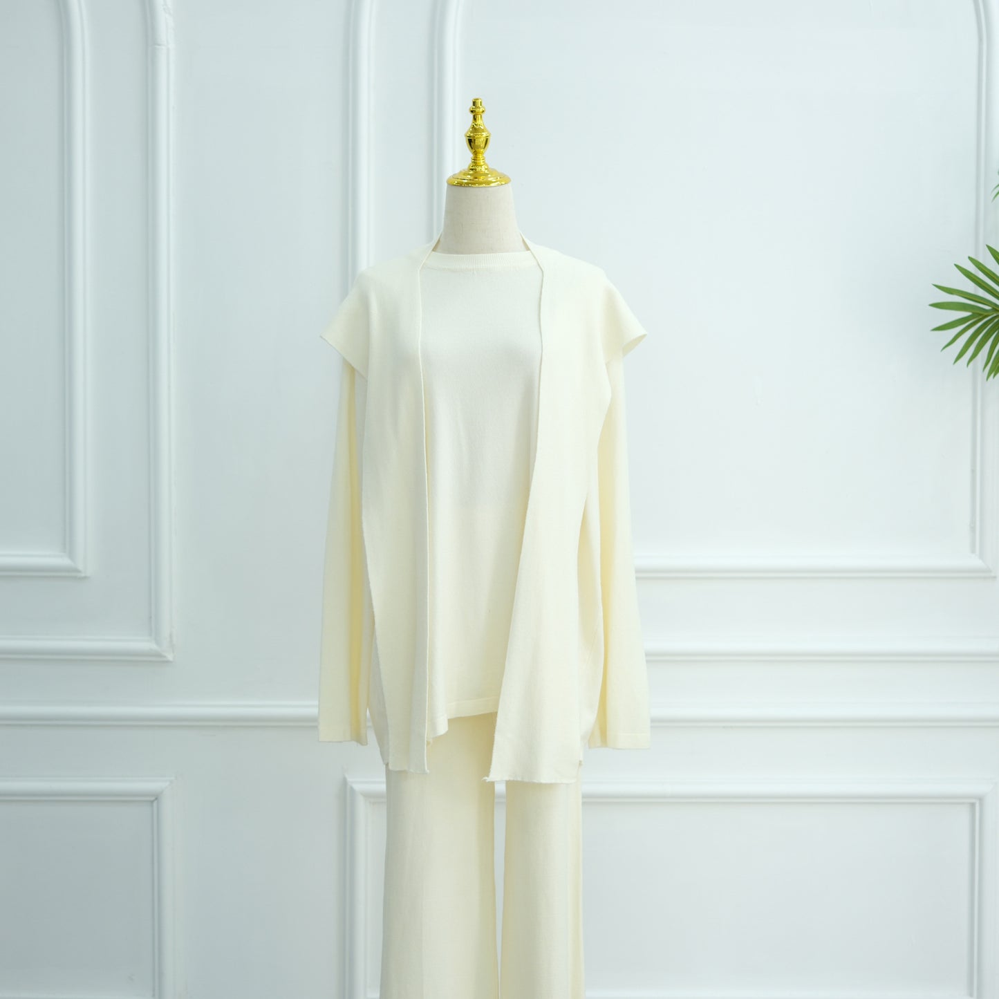 HS6593 Soft knitted home set | Simple solid color two-piece set