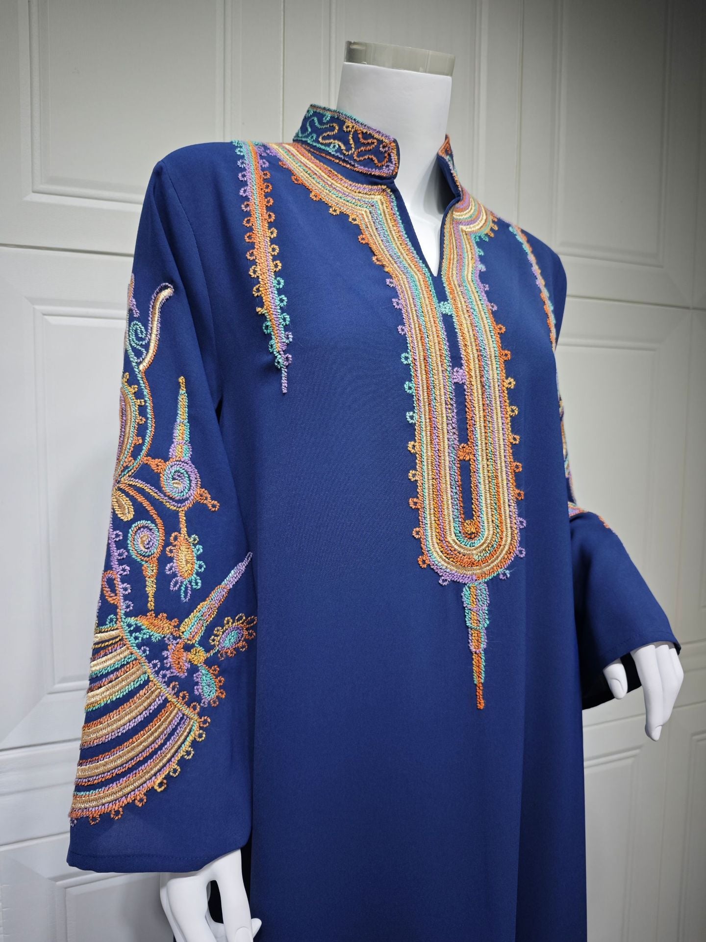 HS6661 Rope Embroidery Pullover Robe Dress, Long Sleeves, Loose Fit.