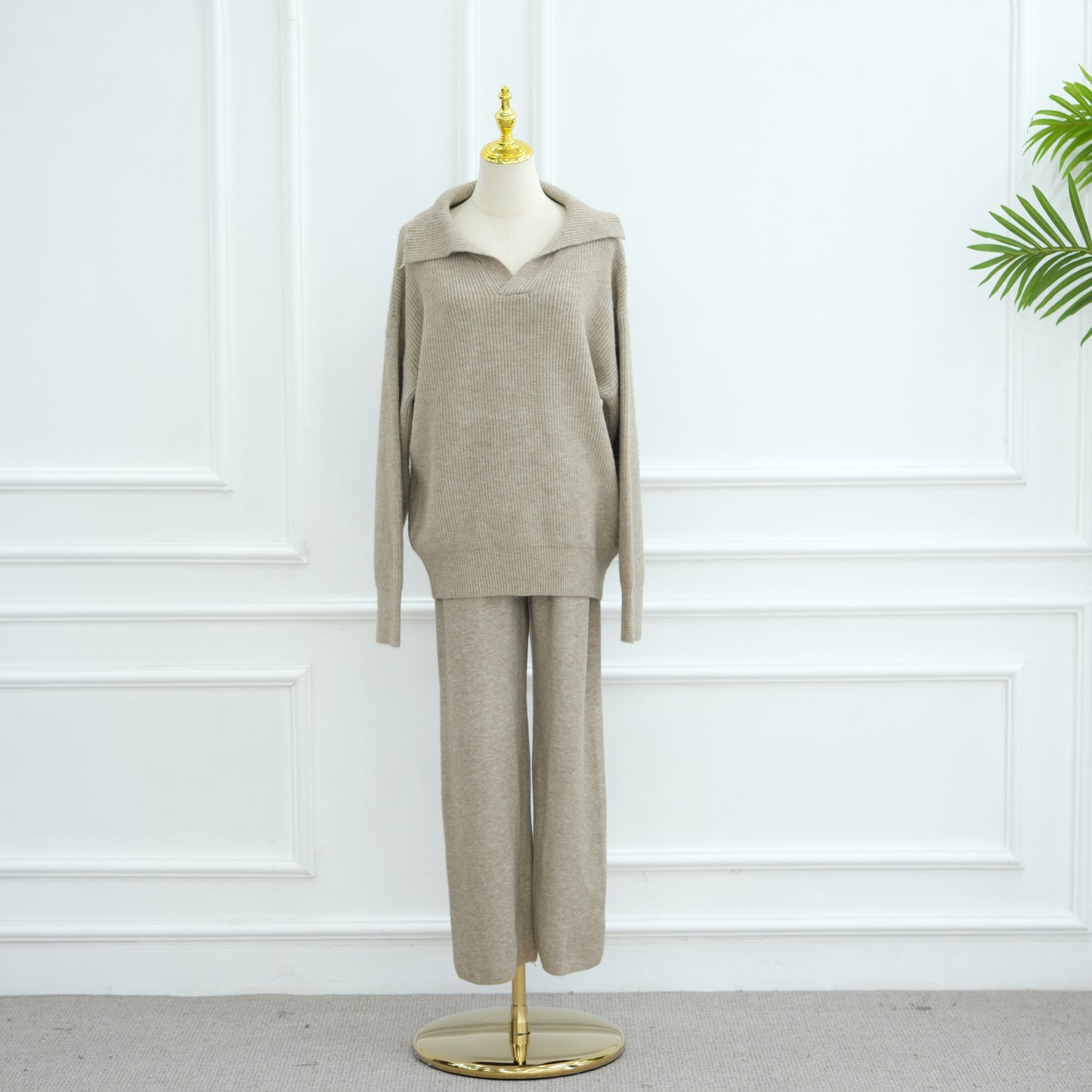 HS6594 Autumn and Winter Thickened Knitted Suit | Simple Solid Color Two-piece Suit
