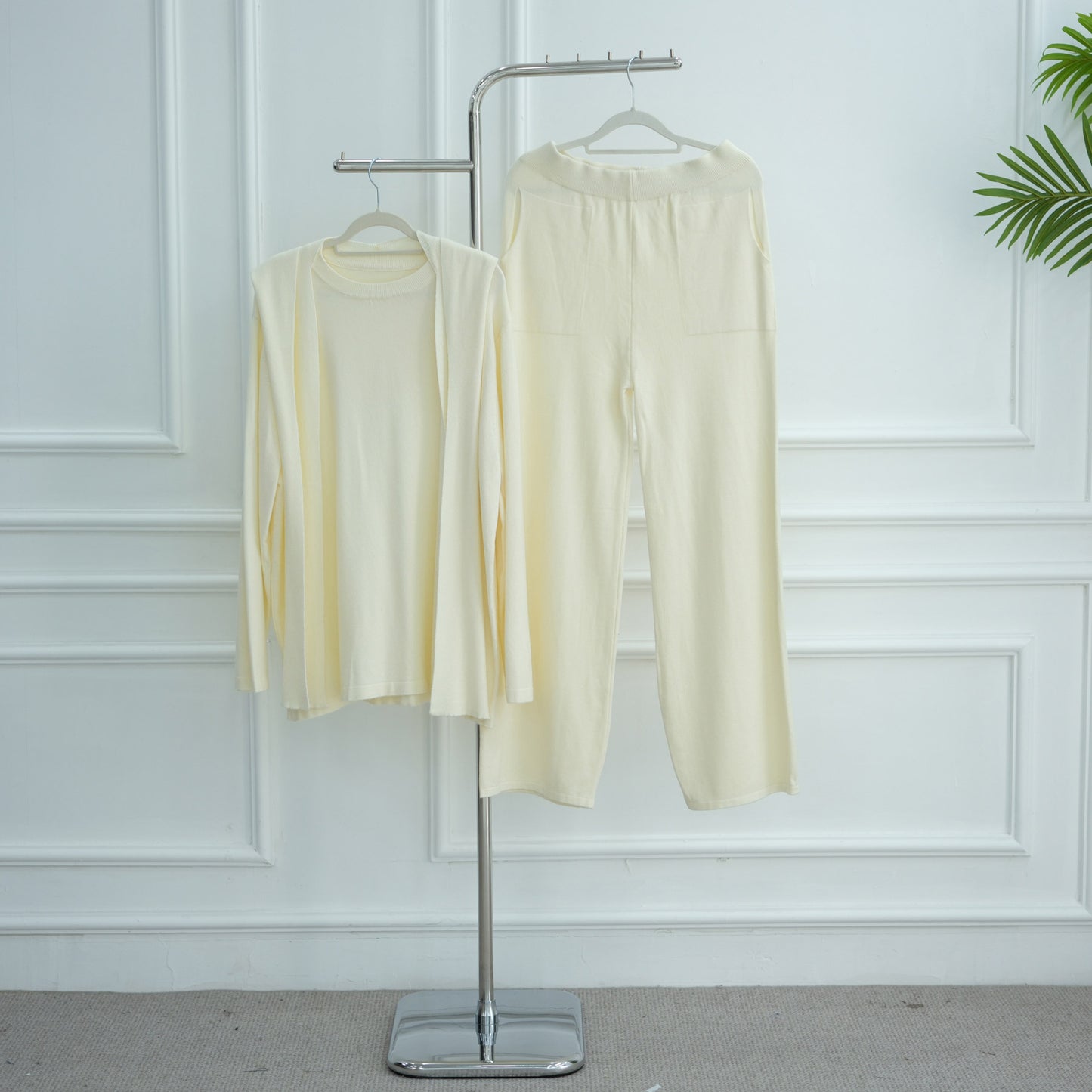 HS6593 Soft knitted home set | Simple solid color two-piece set