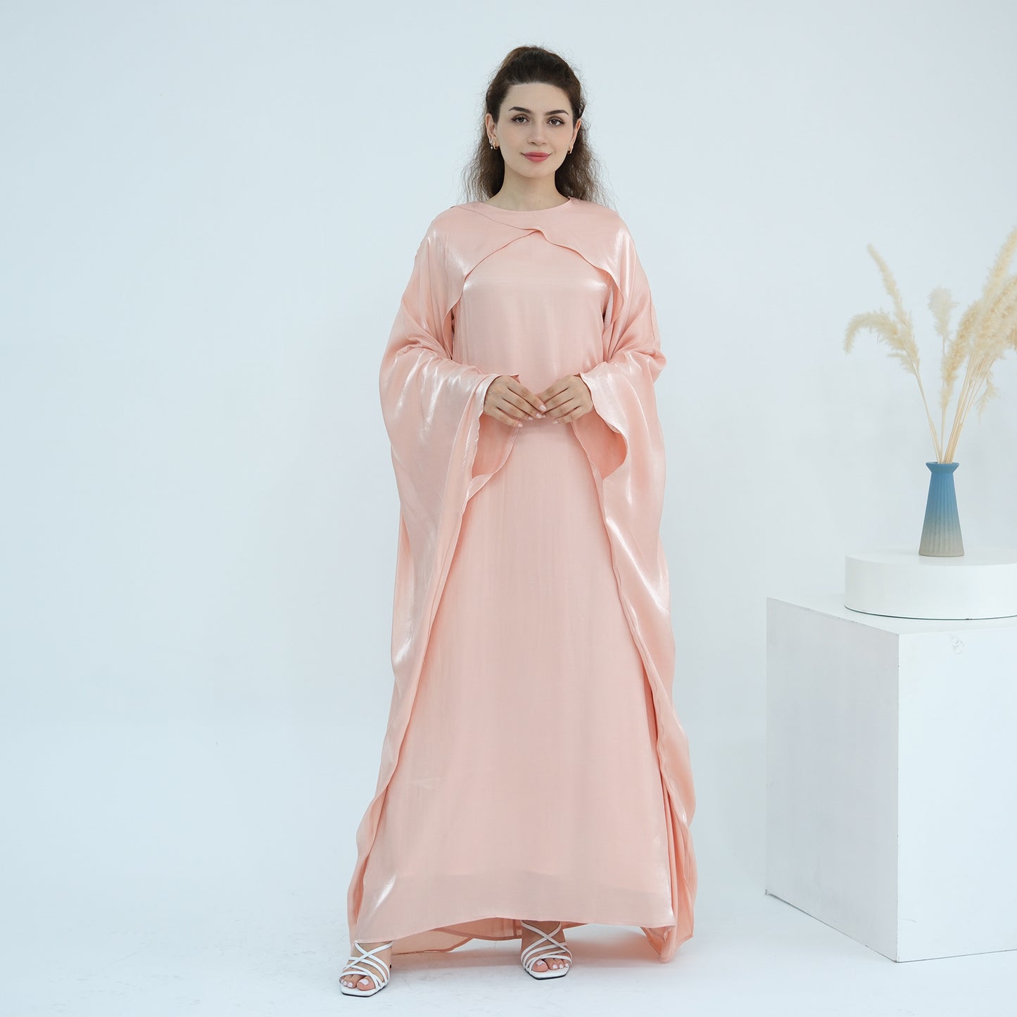 HS6584 Solid Color Beaded Loose Elegant Robe Dress