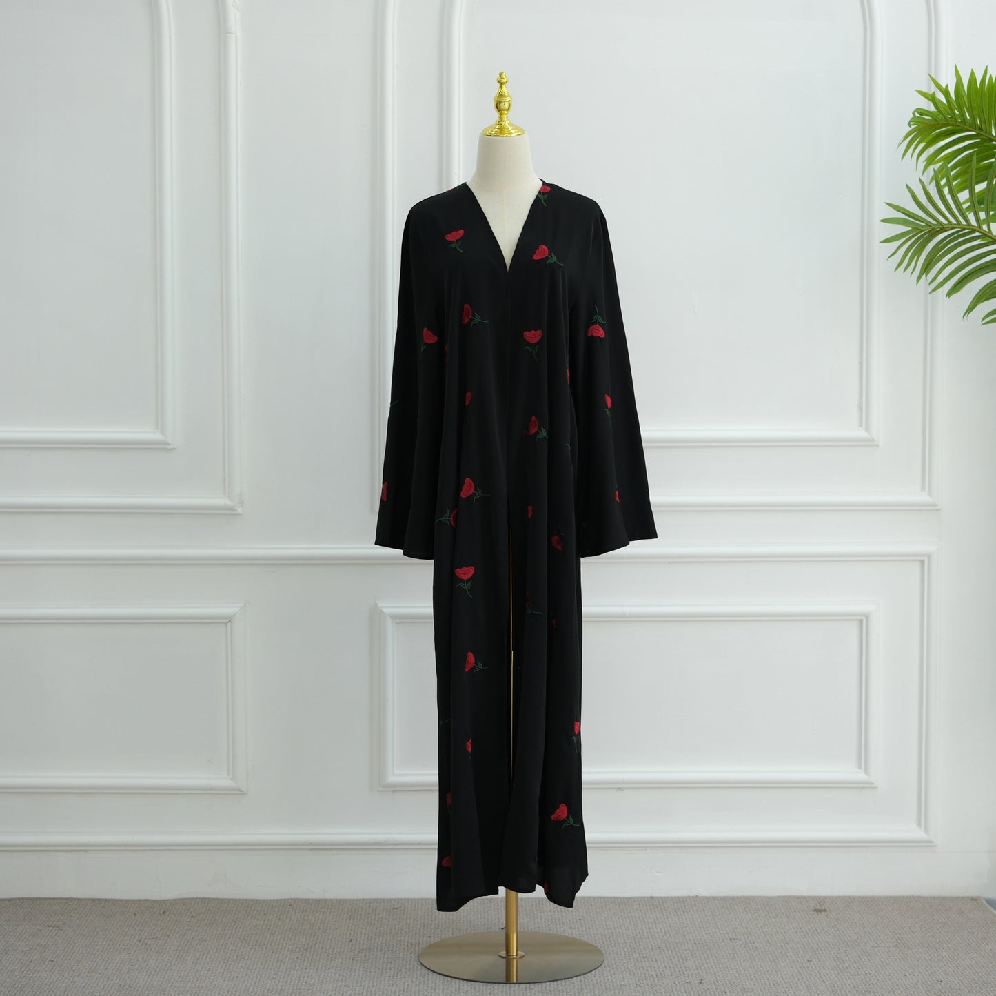 HS6631 Long cardigan with floral embroidery (headscarf optional)
