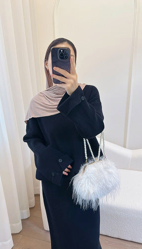 HS6597 Autumn and winter thickened knitted suit solid color two-piece suit (excluding headscarf) top + skirt