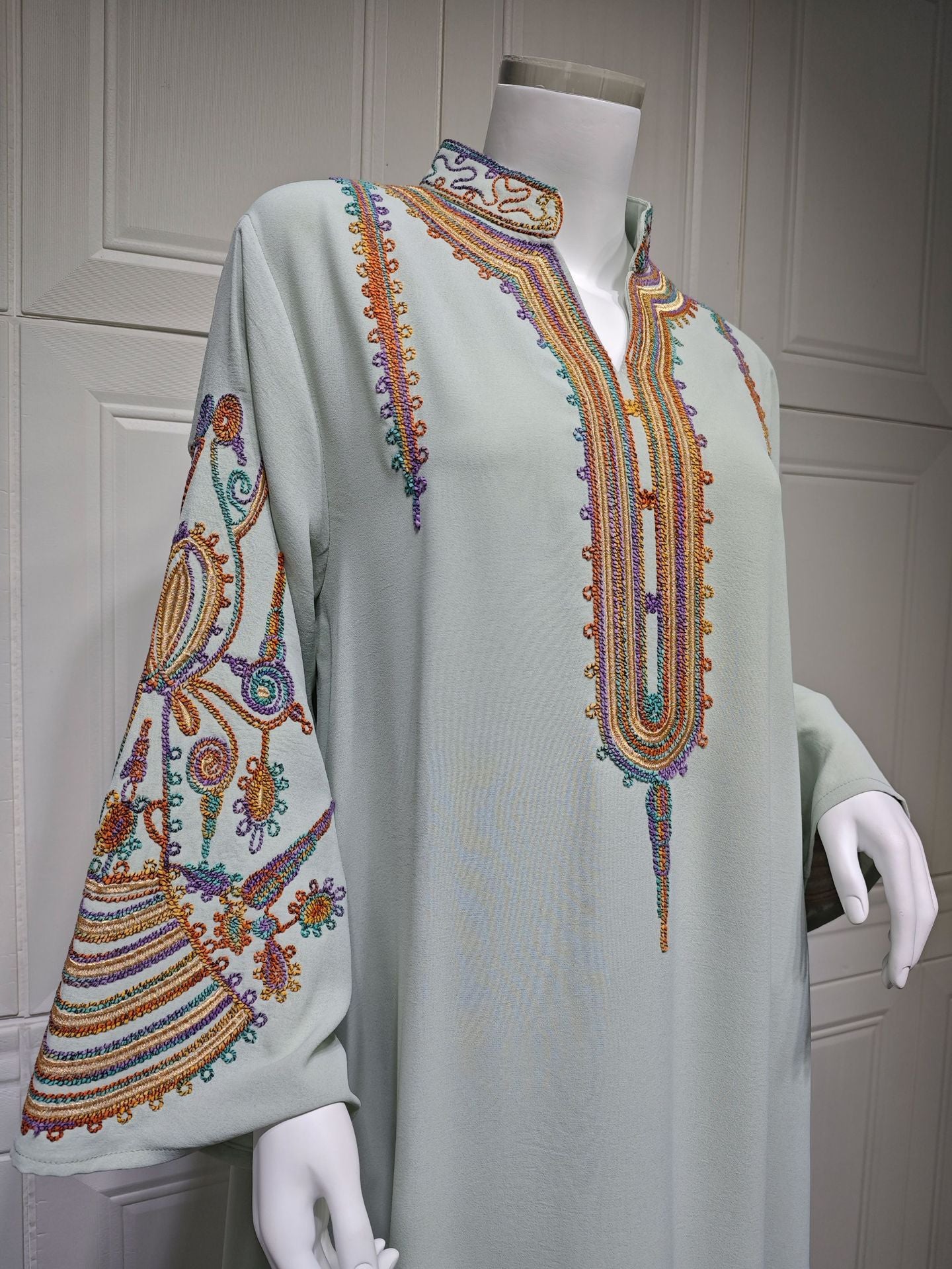 HS6661 Rope Embroidery Pullover Robe Dress, Long Sleeves, Loose Fit.