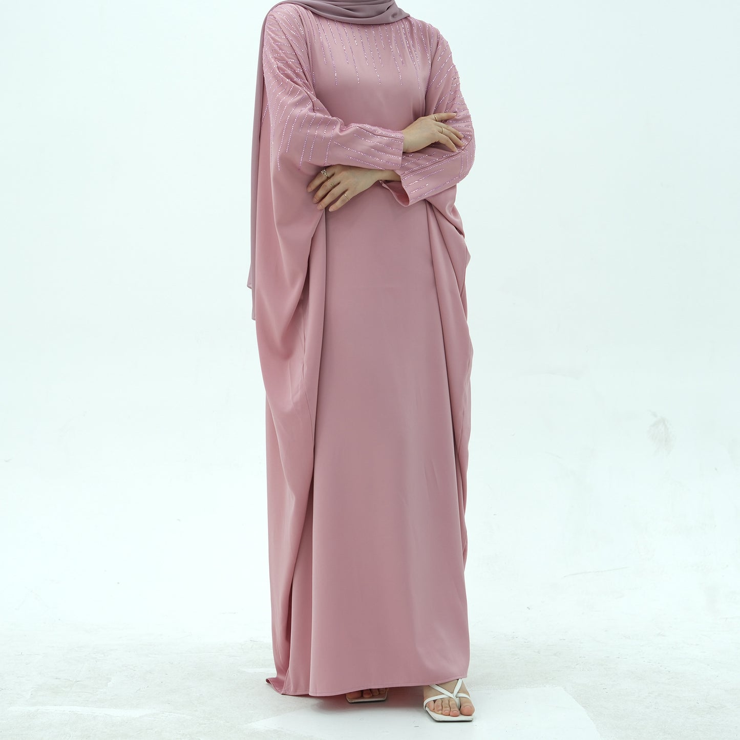 HS6610 Rhinestone-embellished long Abaya dress (headscarf not included)