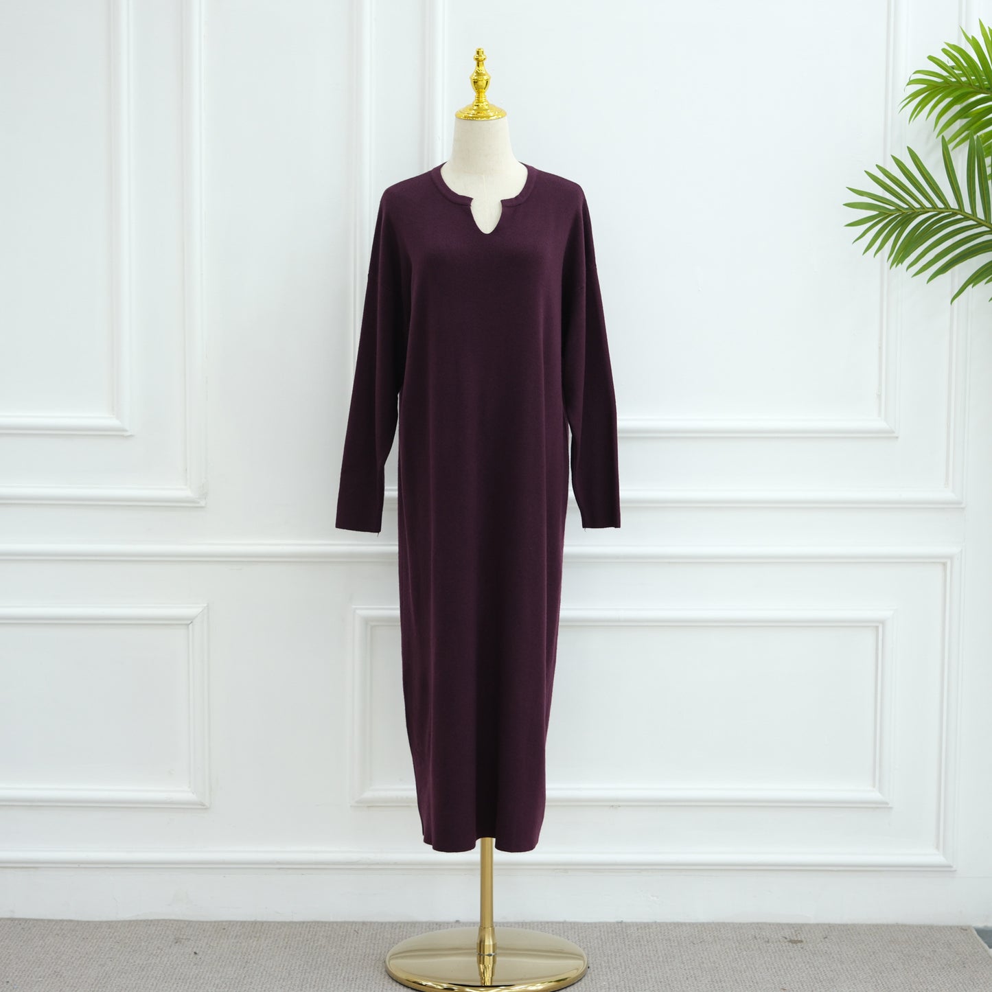 HS6598 Autumn and Winter Knitted Dress, Long Solid Color (headscarf Not Included)