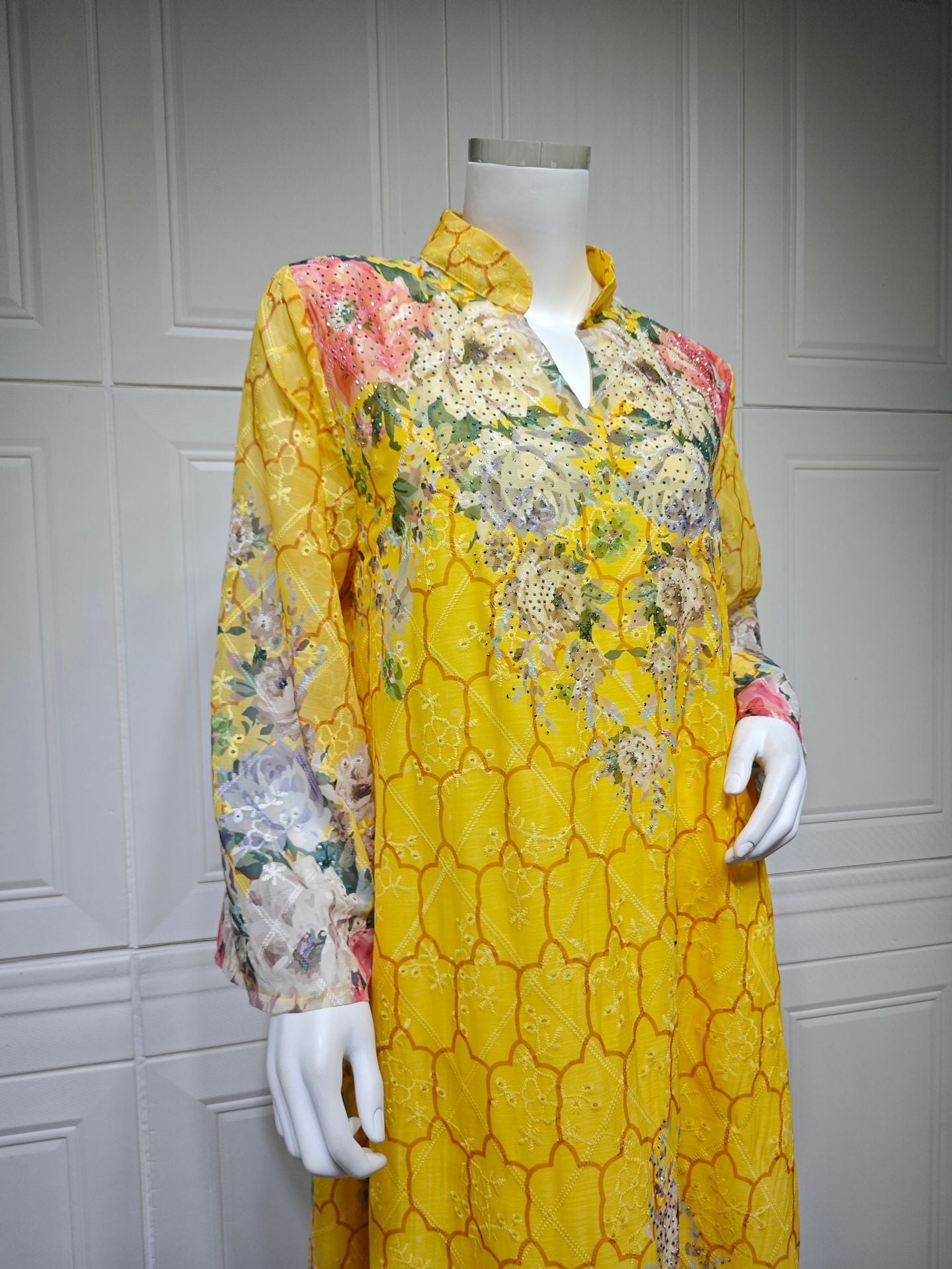 HS6636 Floral Print Embroidered Long Dress