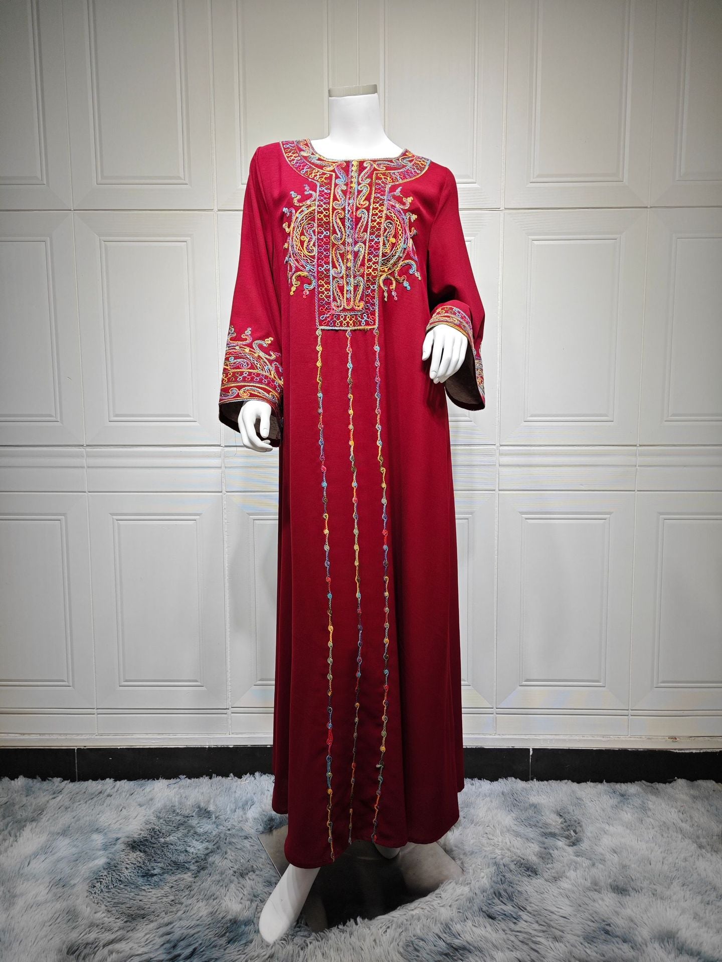 HS6666 Embroidered long wide-sleeved dress | Comfortable fit, easy to wear